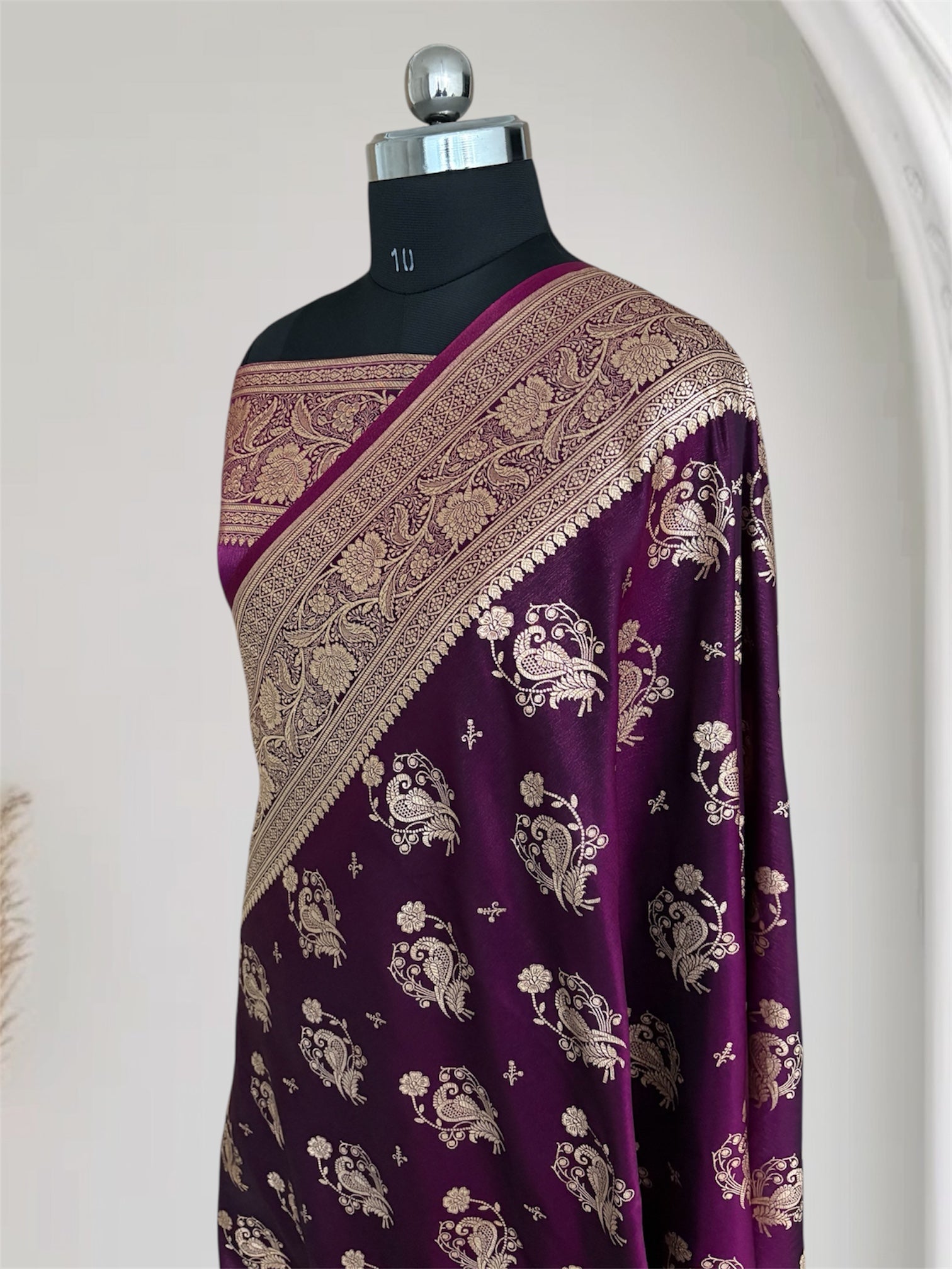 MorPankhi Wine Satin Silk Banarasi Saree