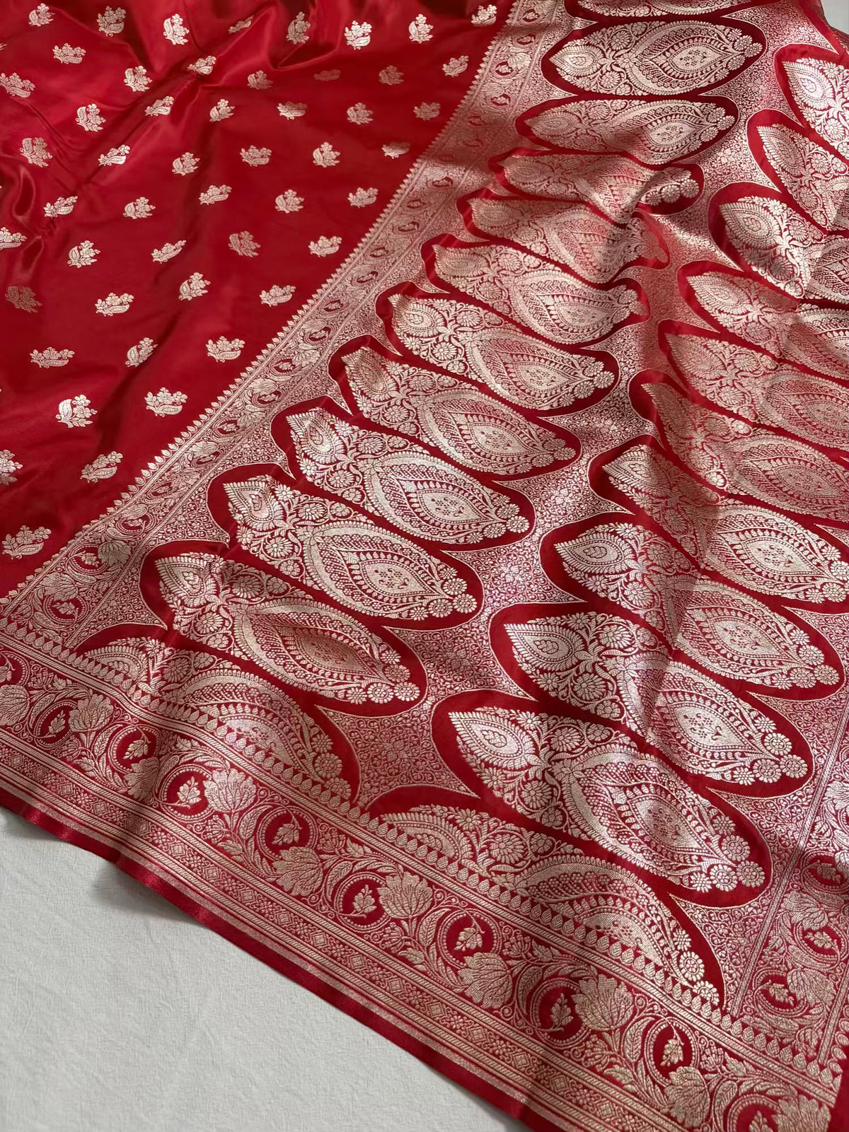 Red Satin Silk Motif Banarasi Saree