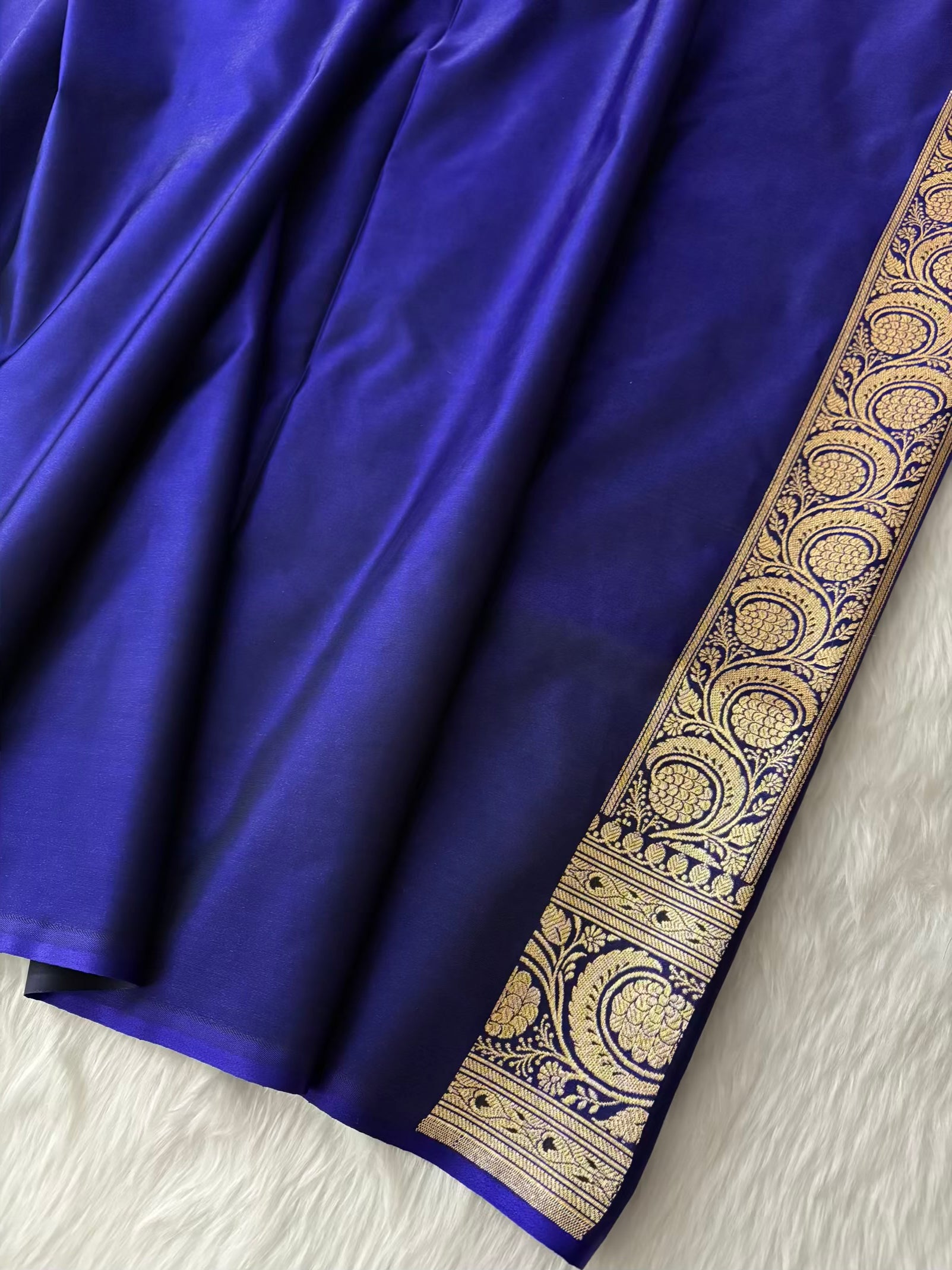 Blue Motifs Satin Silk Banarasi Saree