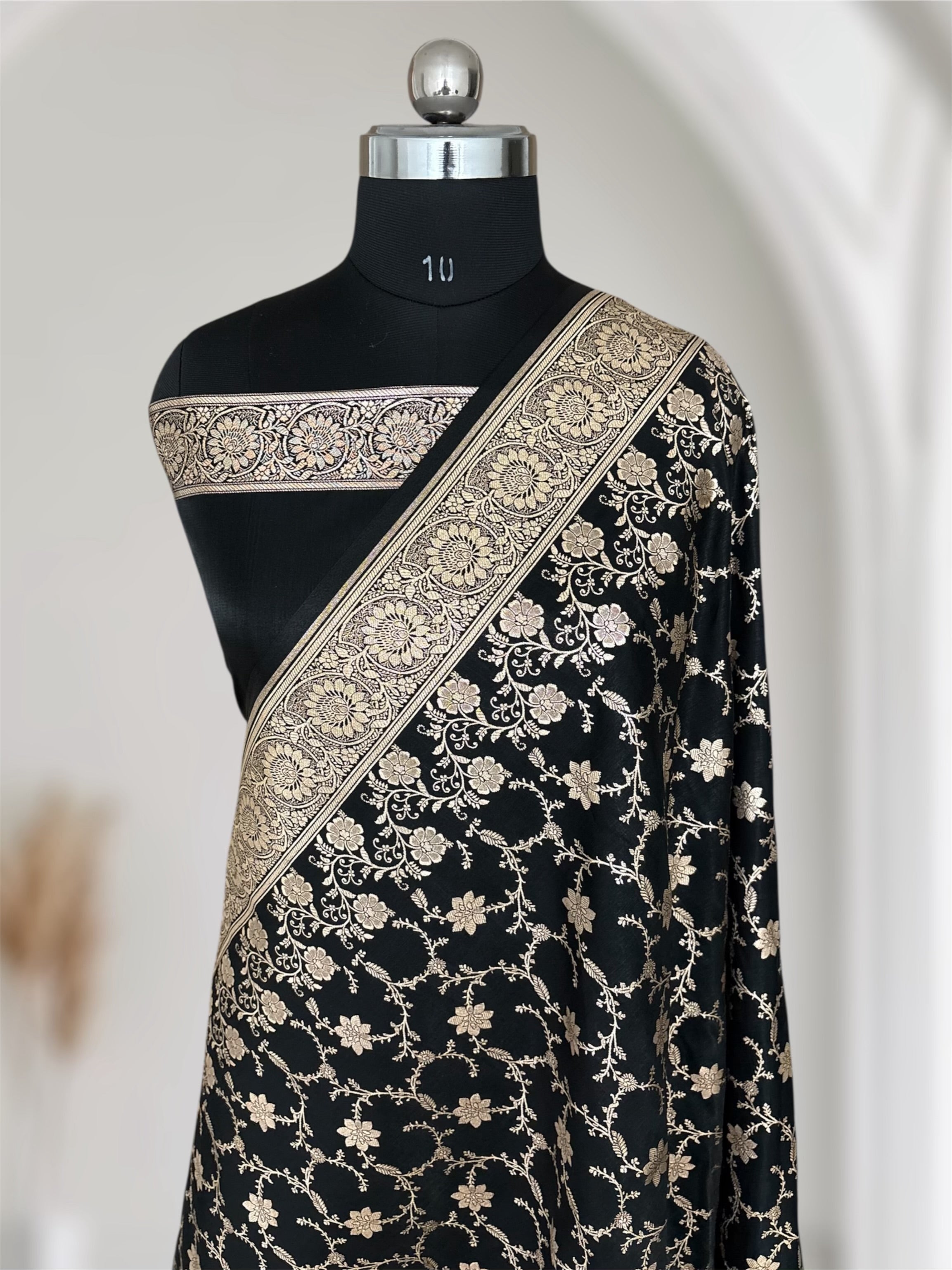 Black Beauty Satin Silk Banarasi Saree Swarna Latika Jaal