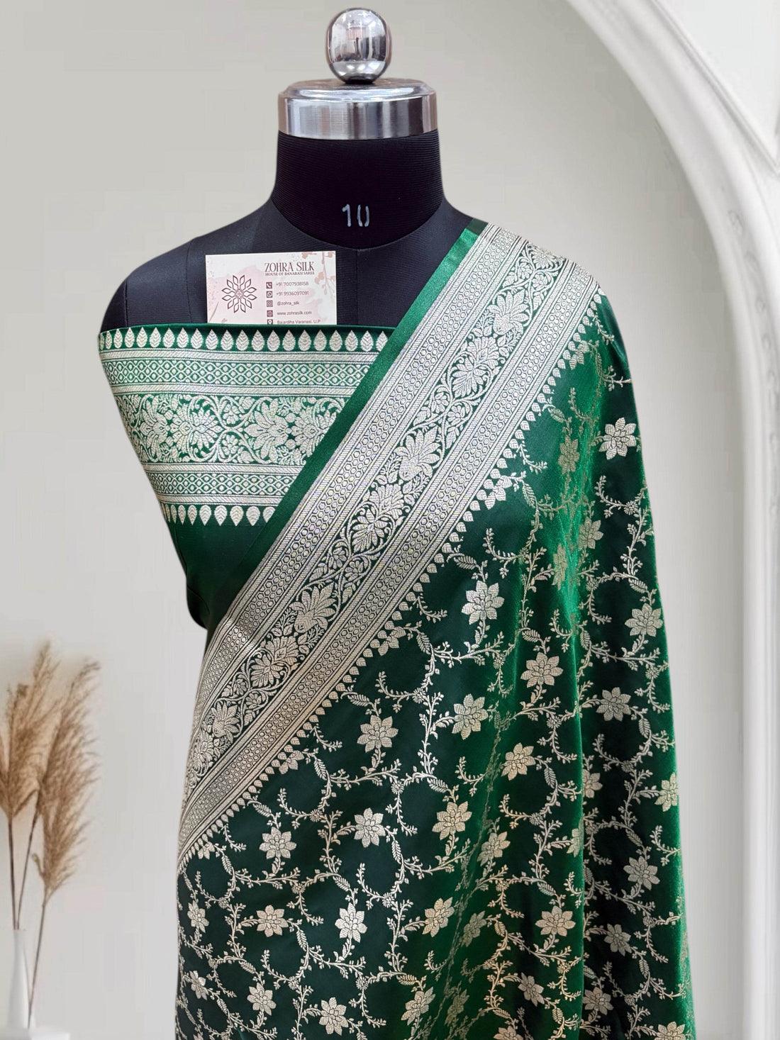 Dark Green With Shaded Jaal Pattern Satin Silk Saree - Zohra Silk