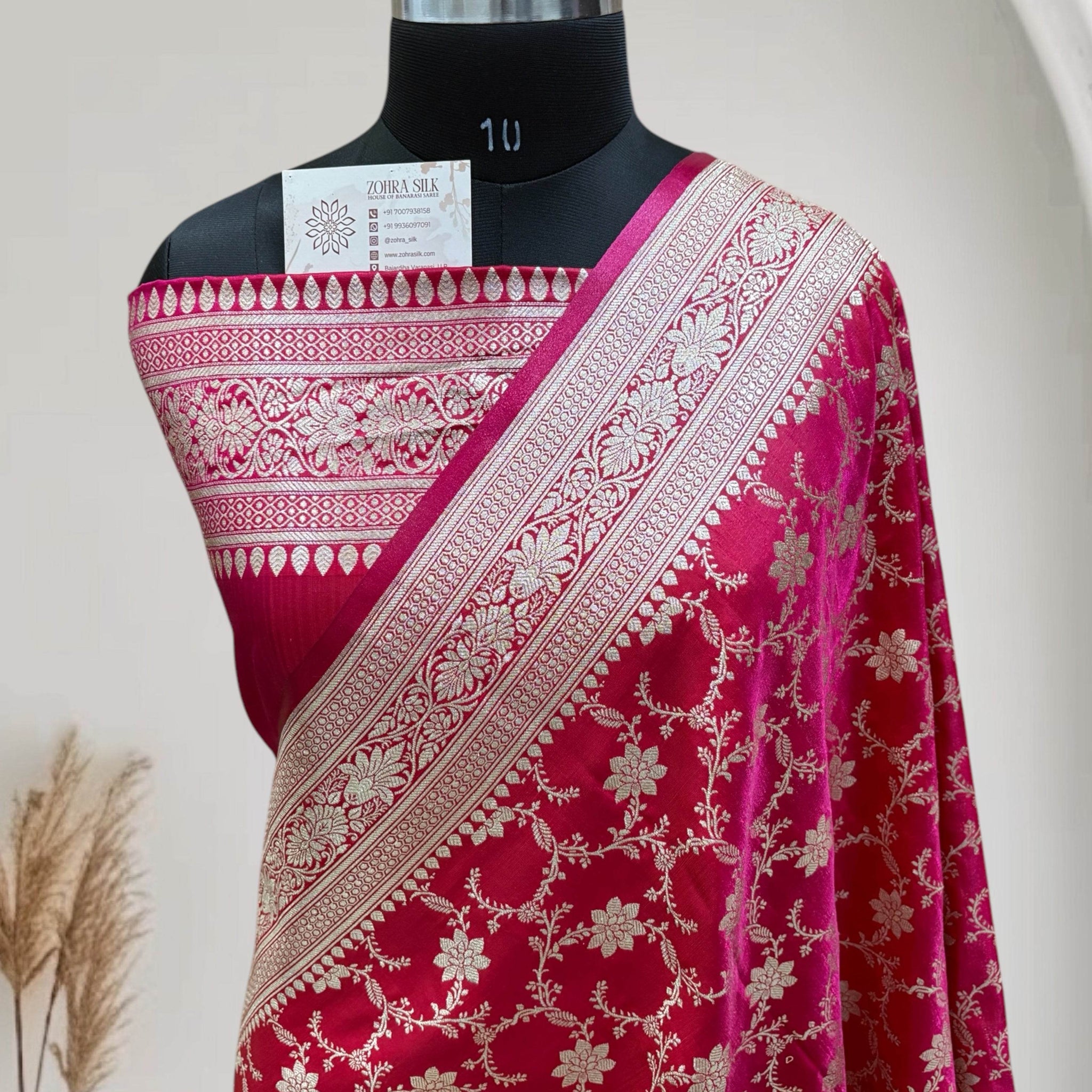 Dual Tone Jaal Pattern Satin Silk Saree - Zohra Silk