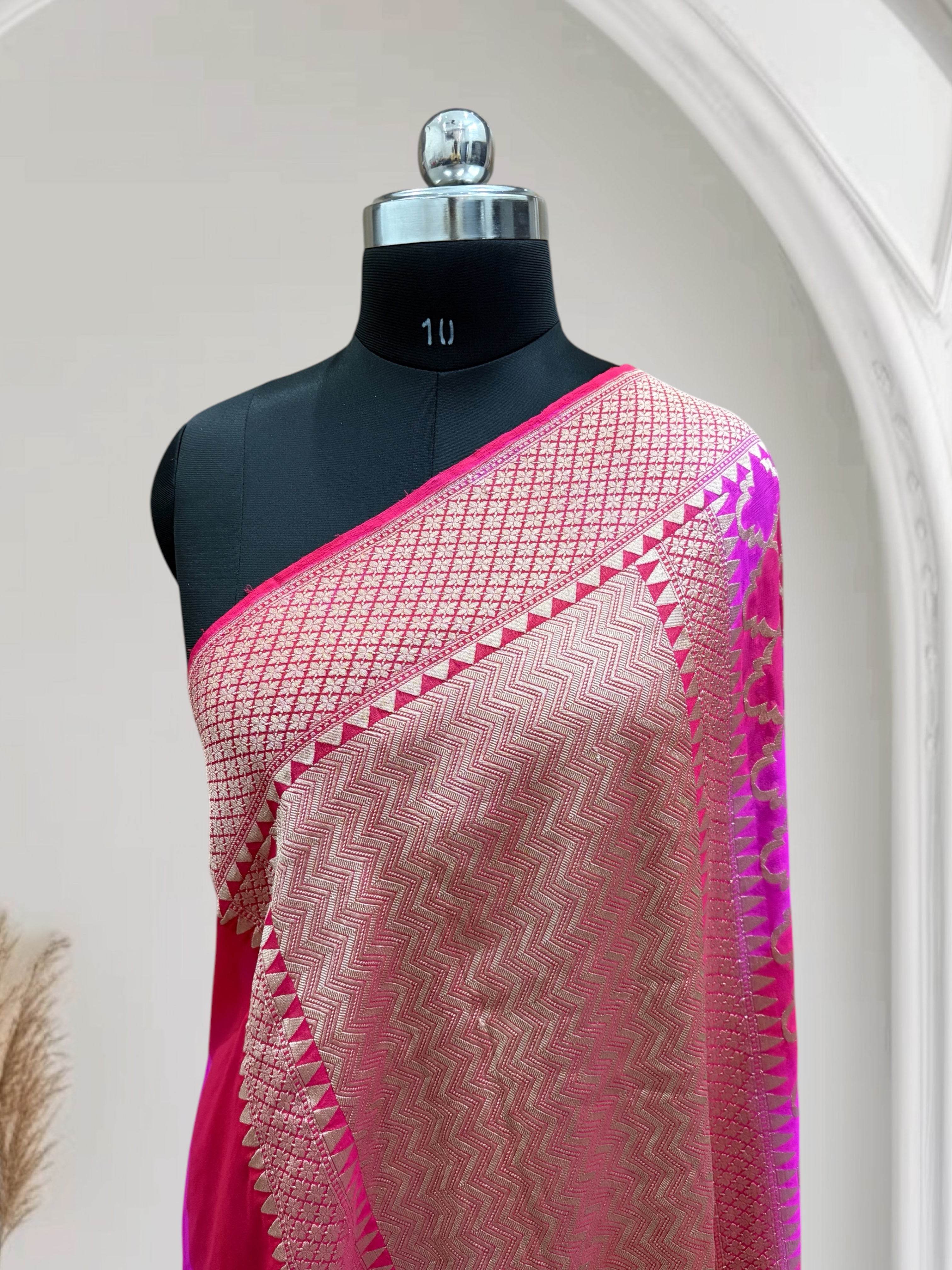 Lovender & Rani Chiffon Pure Silk Banarasi Saree - Zohra Silk