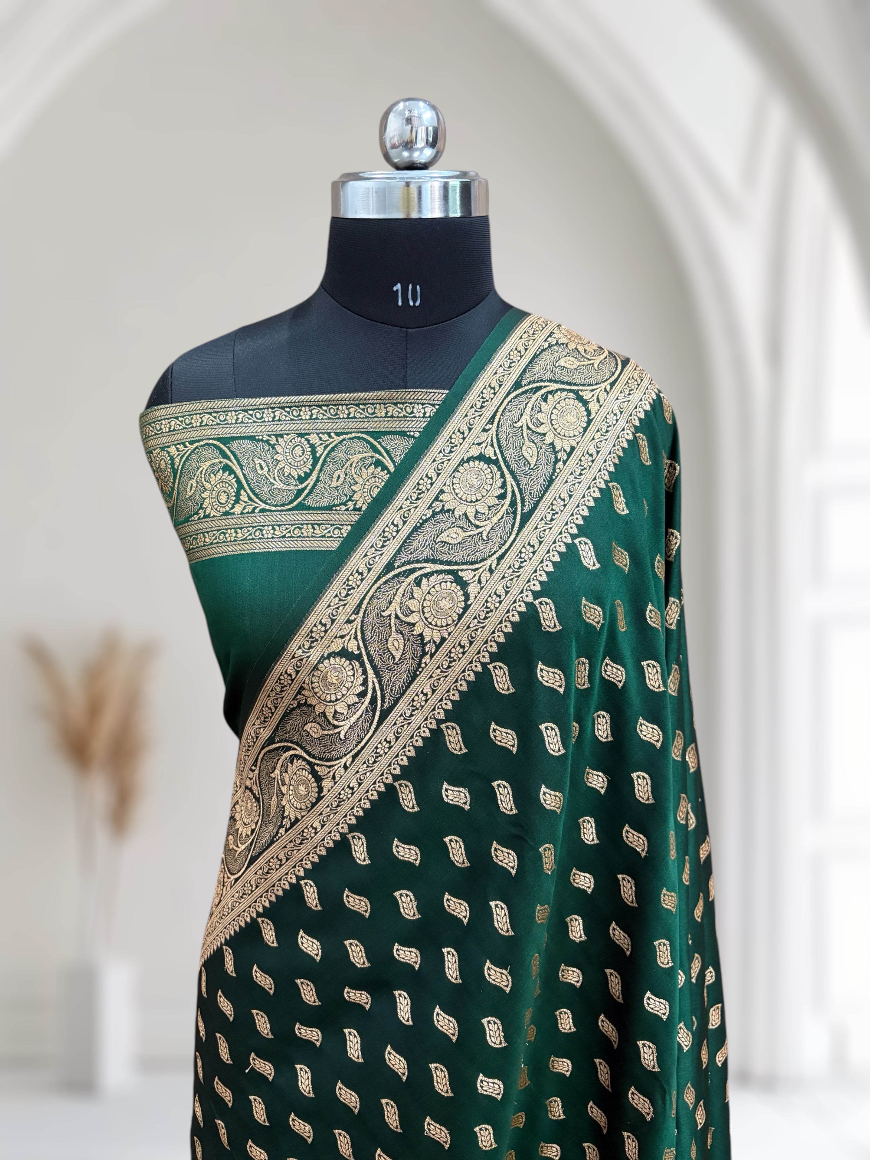 Green Satin Kataan Silk Saree - Zohra Silk