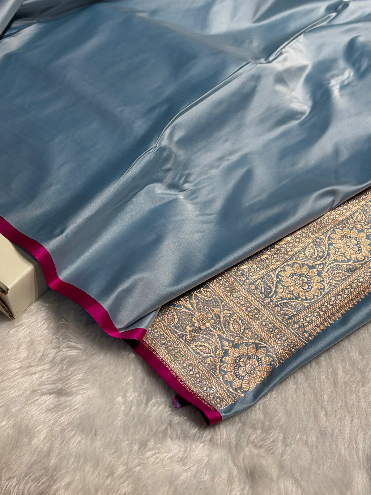 Banarasi Powder Blue Booti Satin katan Silk Saree