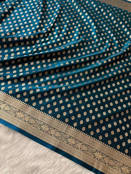 Dark Blue Satin Silk Banarasi Motif Saree