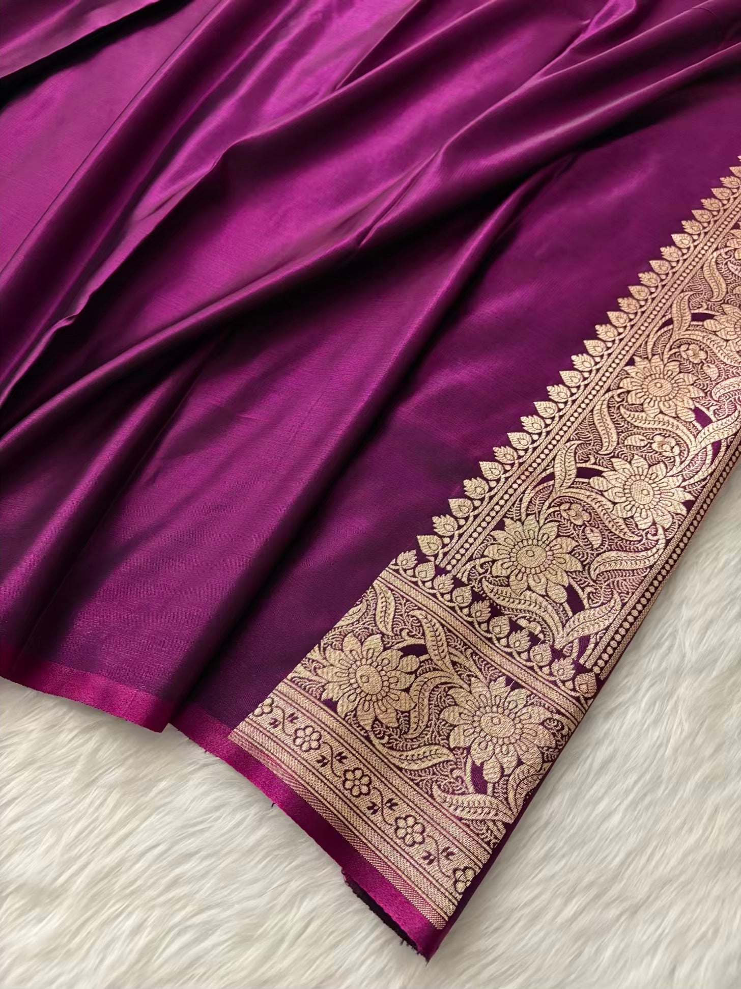 Wine Floral Buti Satin Silk Banarasi Saree