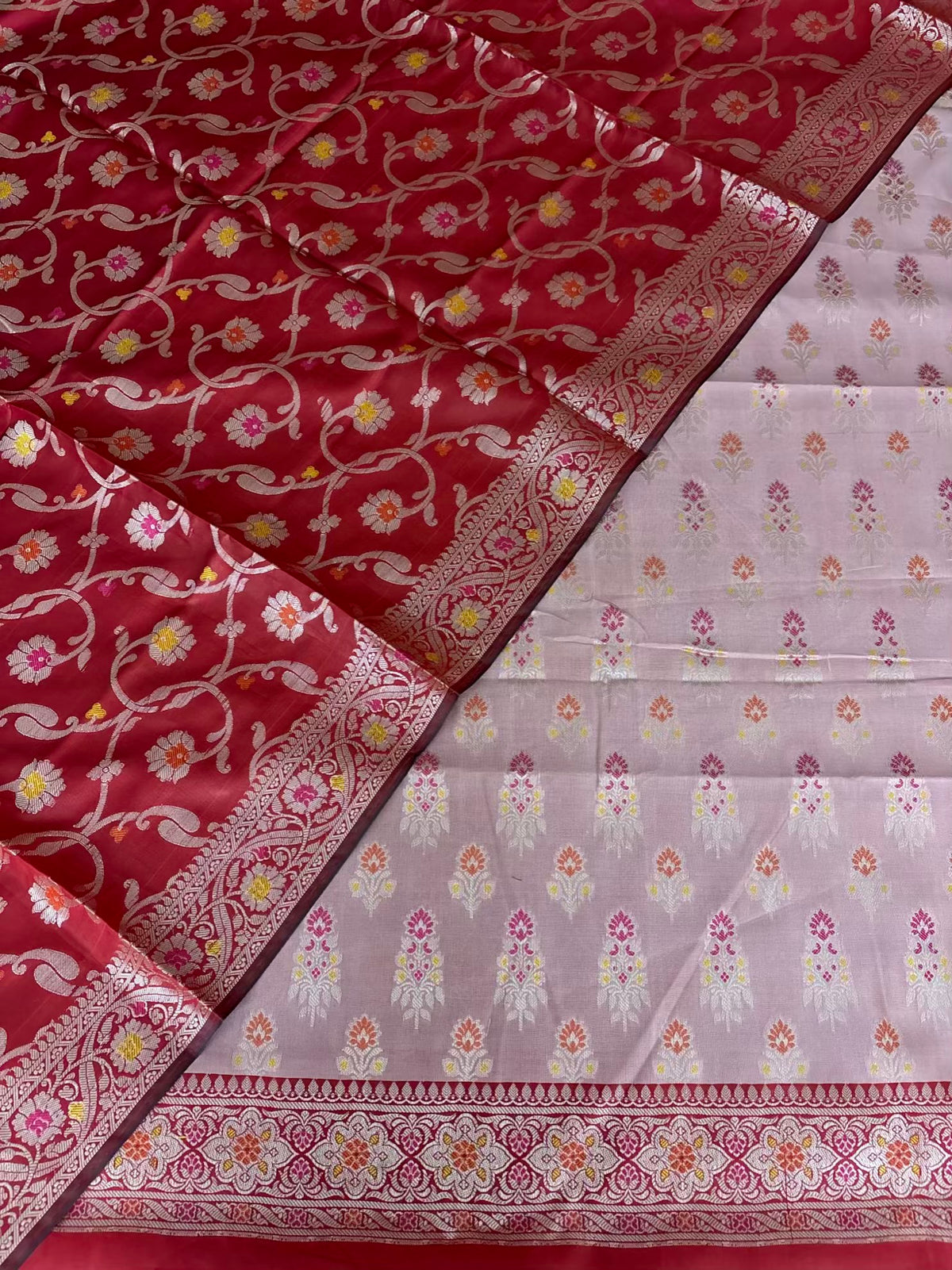 Red and Patel Red Satin Silk Banarasi Suit
