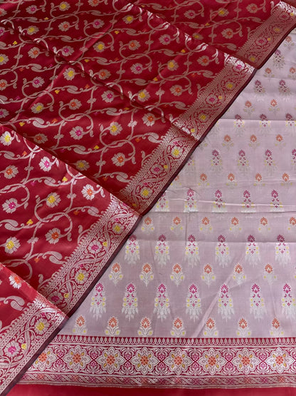 Red and Patel Red Satin Silk Banarasi Suit