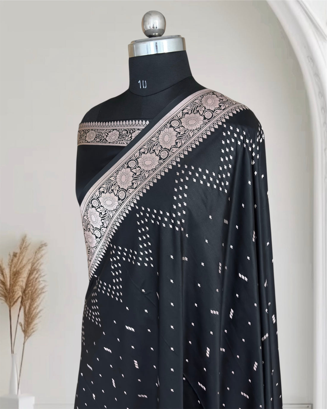 Black Premium Zari Work Fancy Satin Silk Banarasi Saare