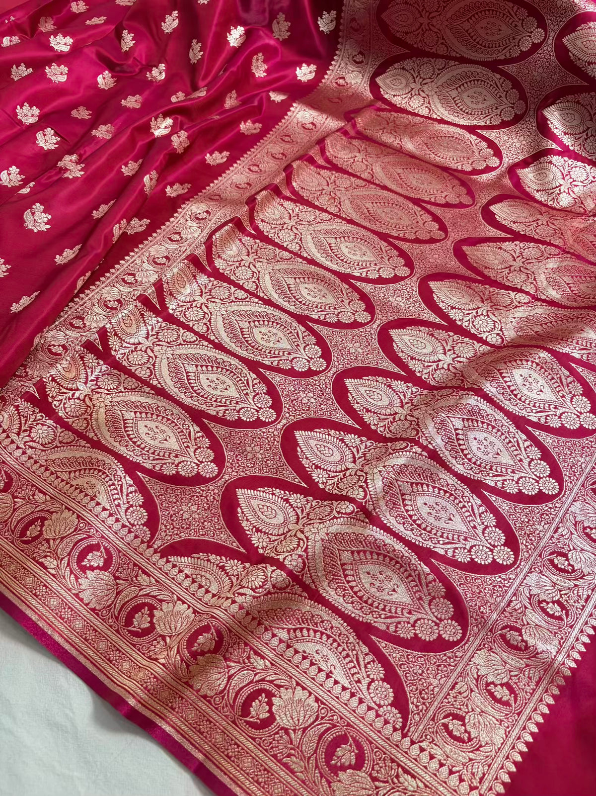 Rani Pink Satin Silk Motif Banarasi Saree