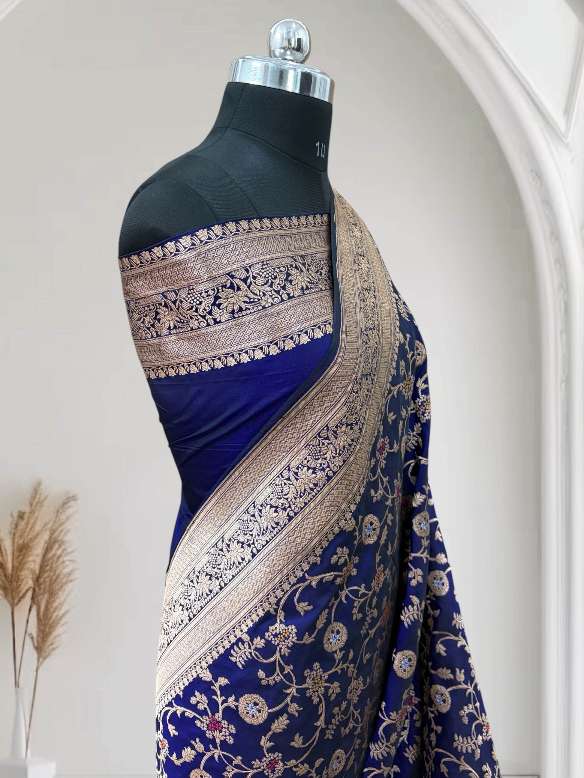 Blue Unique Jaal Pure Kataan Silk Banarasi Saree - Zohra Silk