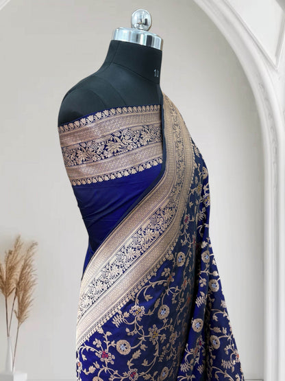 Blue Unique Jaal Pure Kataan Silk Banarasi Saree - Zohra Silk