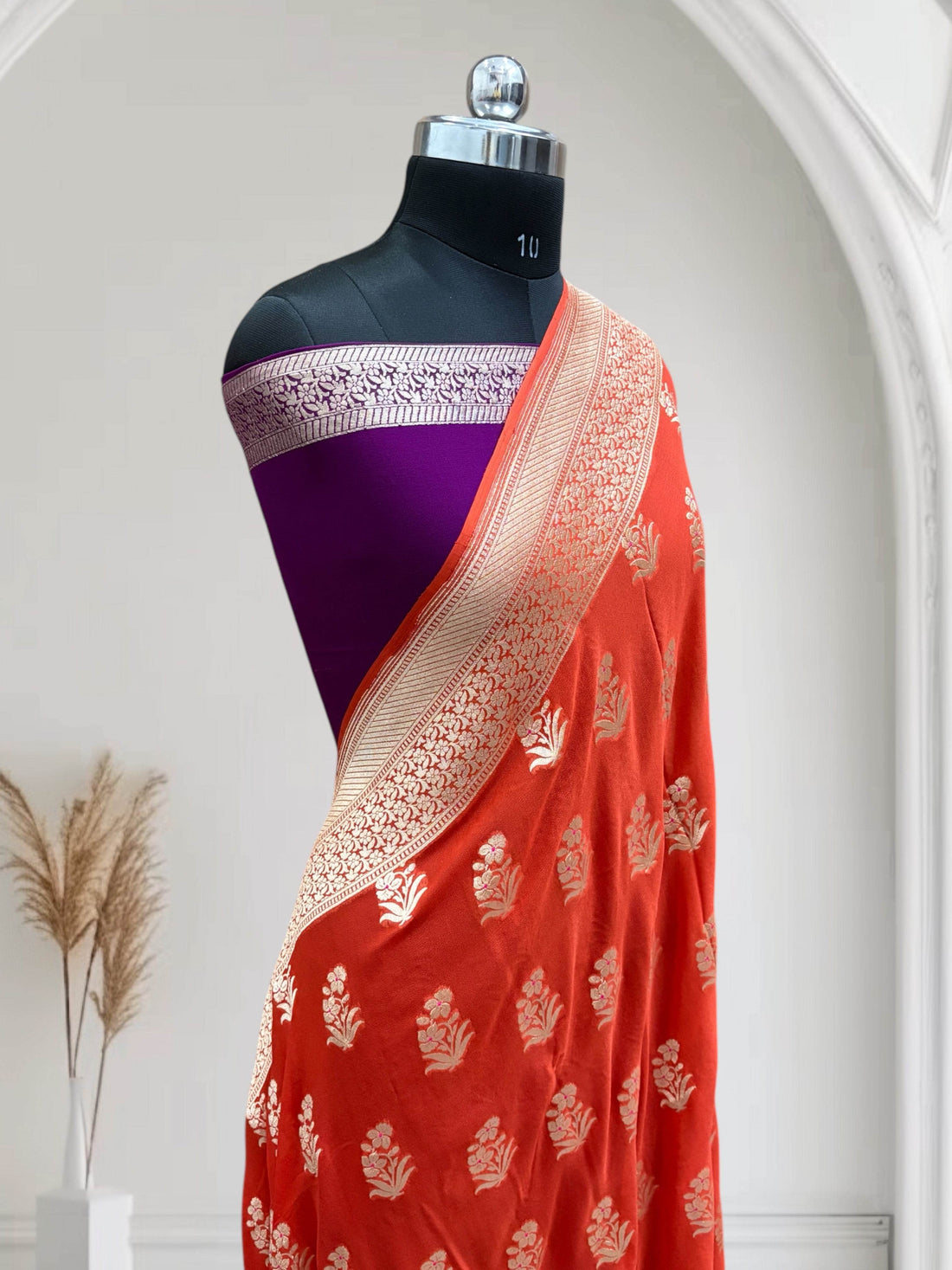 Orange & Violet Chiffon Pure Georgette Banarasi Saree - Zohra Silk