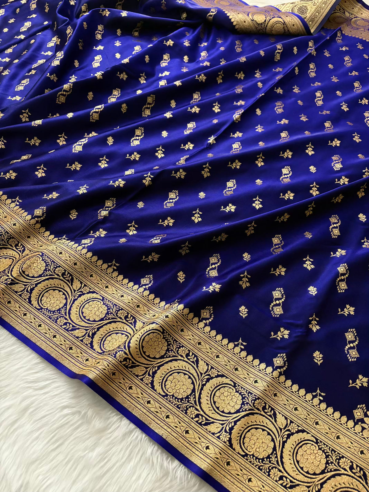 Blue Motifs Satin Silk Banarasi Saree