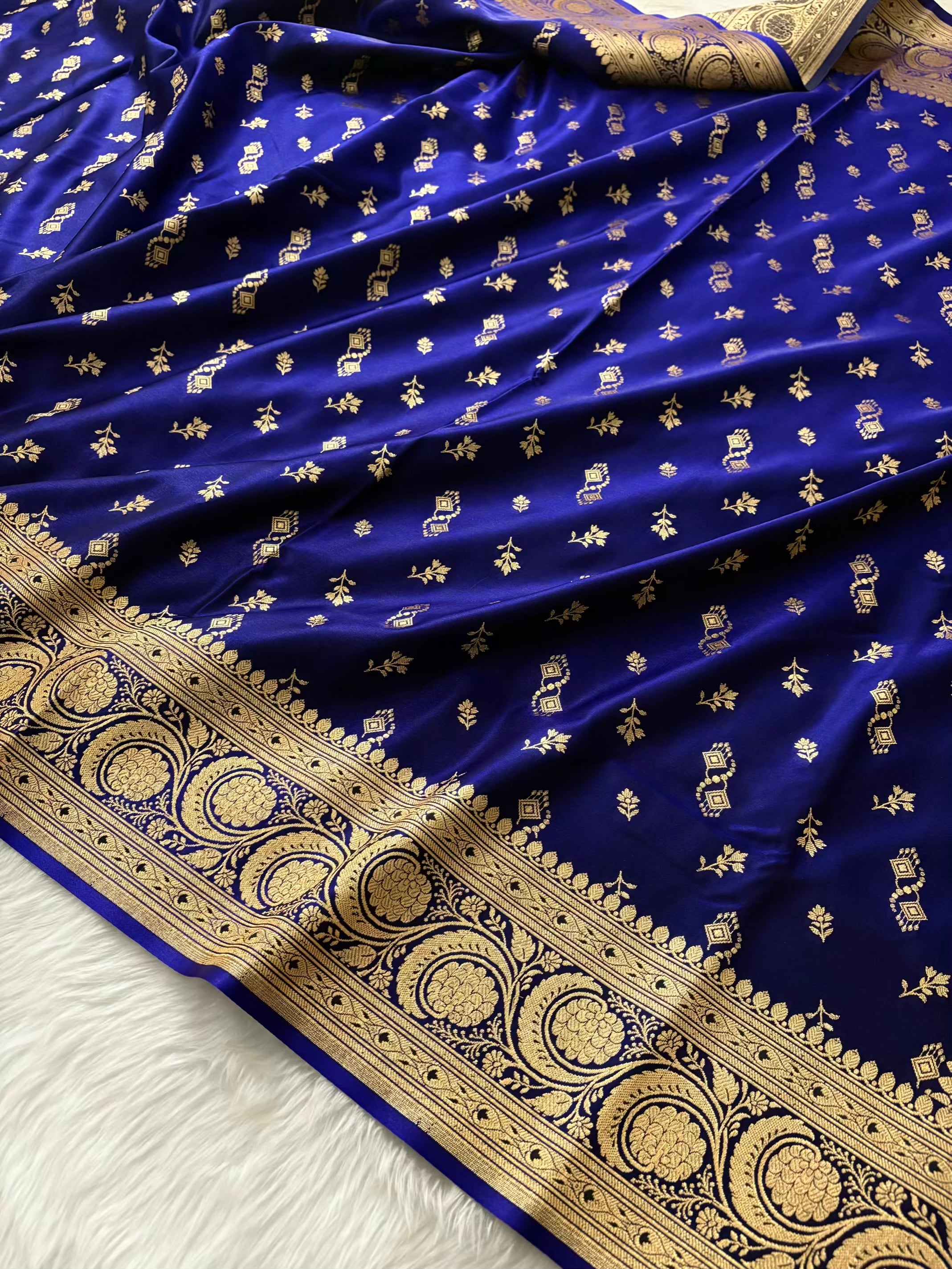 Blue Motifs Satin Silk Banarasi Saree