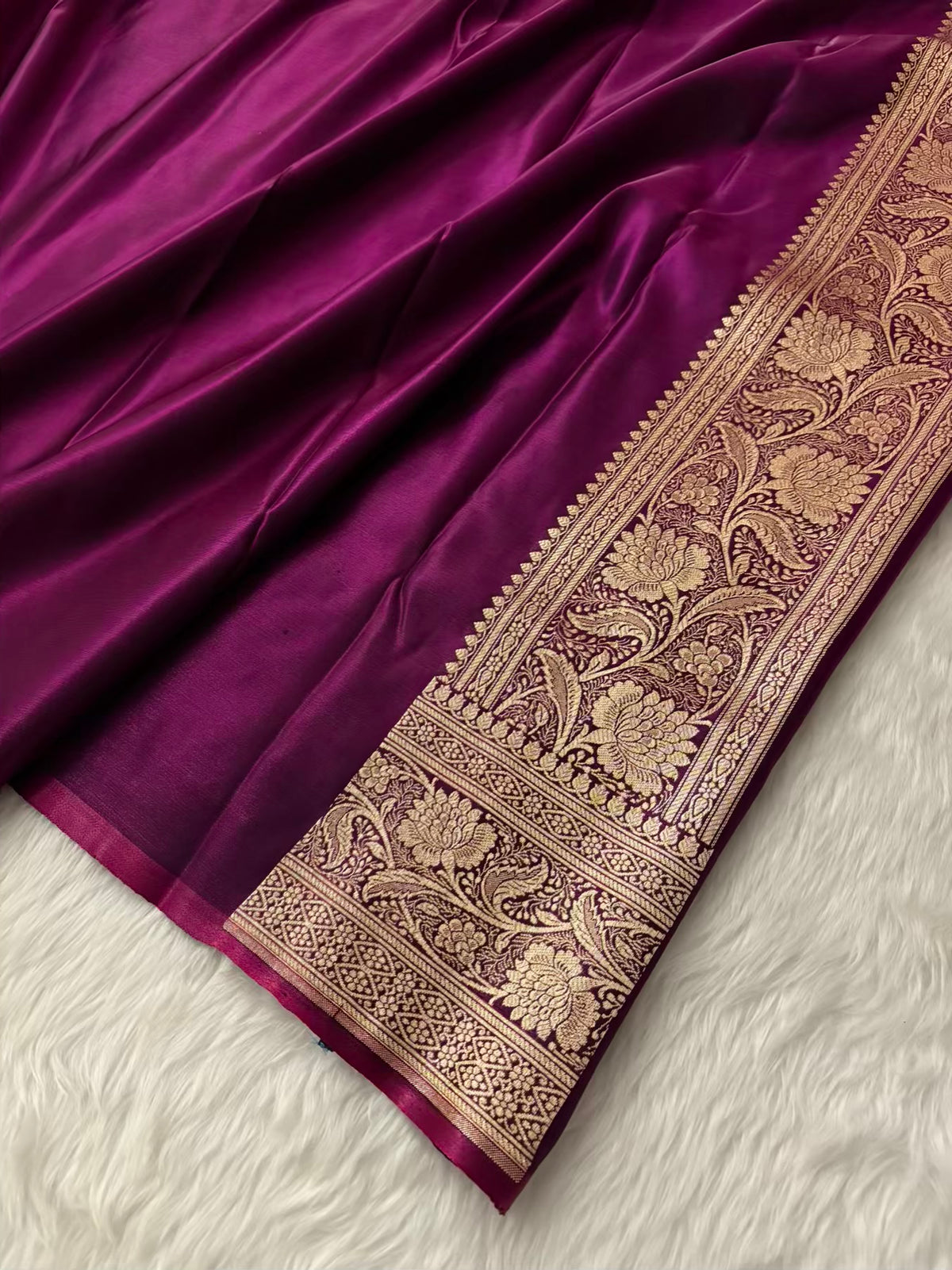 Wine Satin Silk Banarasi Saree – Tircha Jaal