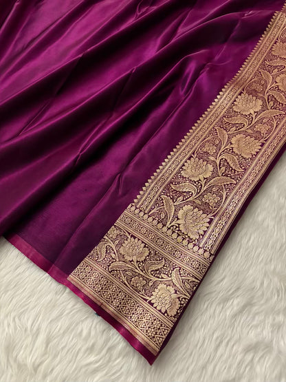 Wine Satin Silk Banarasi Saree – Tircha Jaal