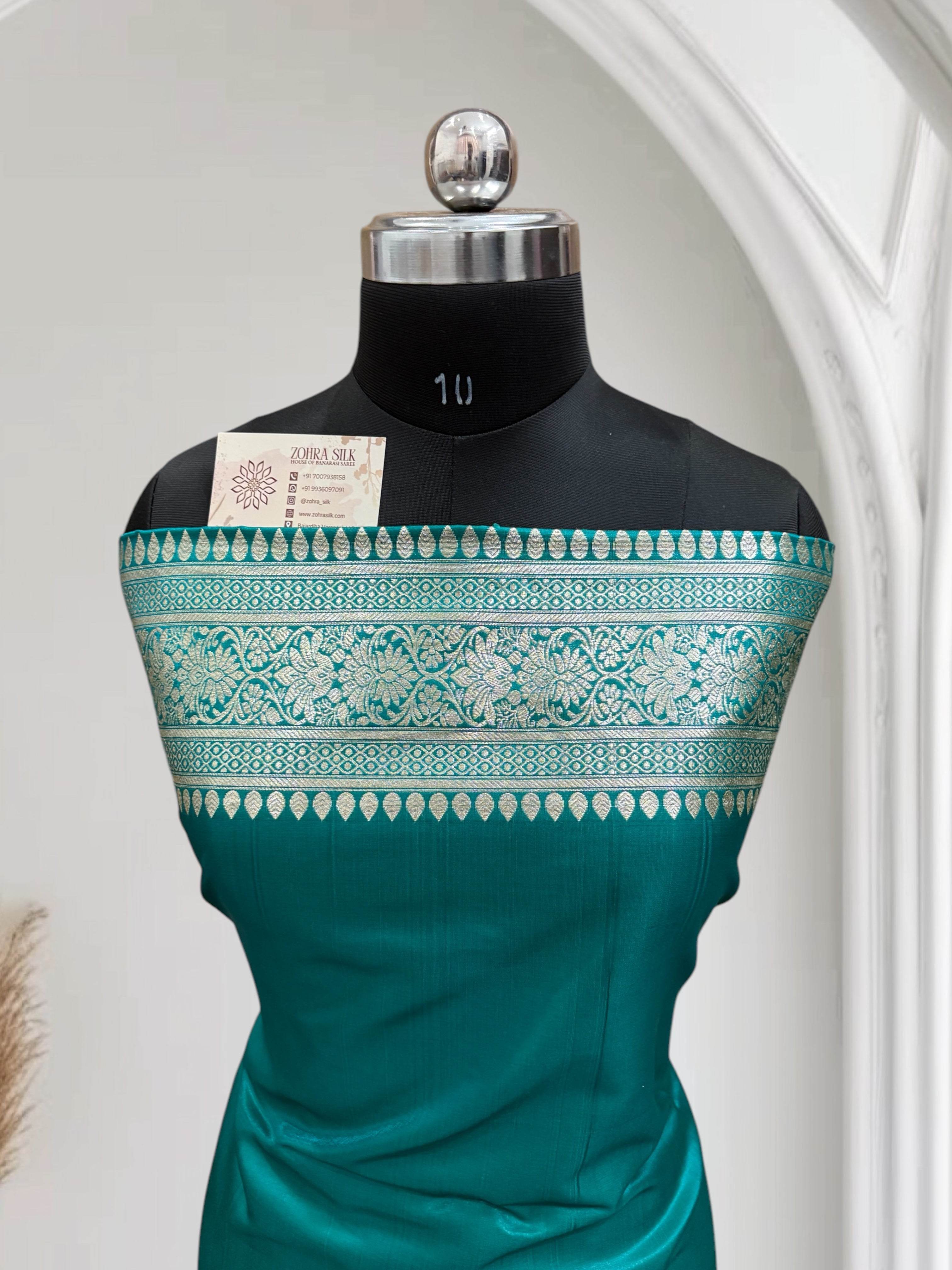Rama Green Jaal Pattern Satin Silk Saree - Zohra Silk