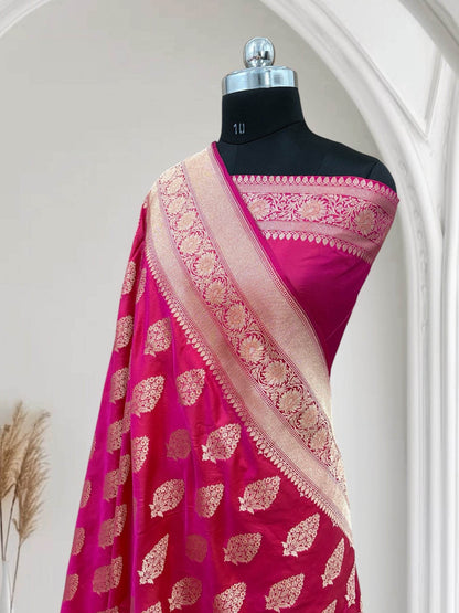Rani With Red Shaded Dual-Tone Effect Pure Kataan Silk Banarasi Saree - Zohra Silk