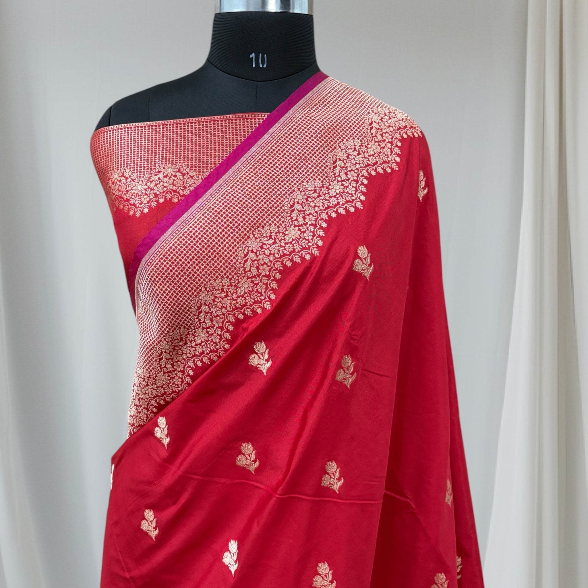 Red Pure Kataan Silk Banarasi Saree - Zohra Silk