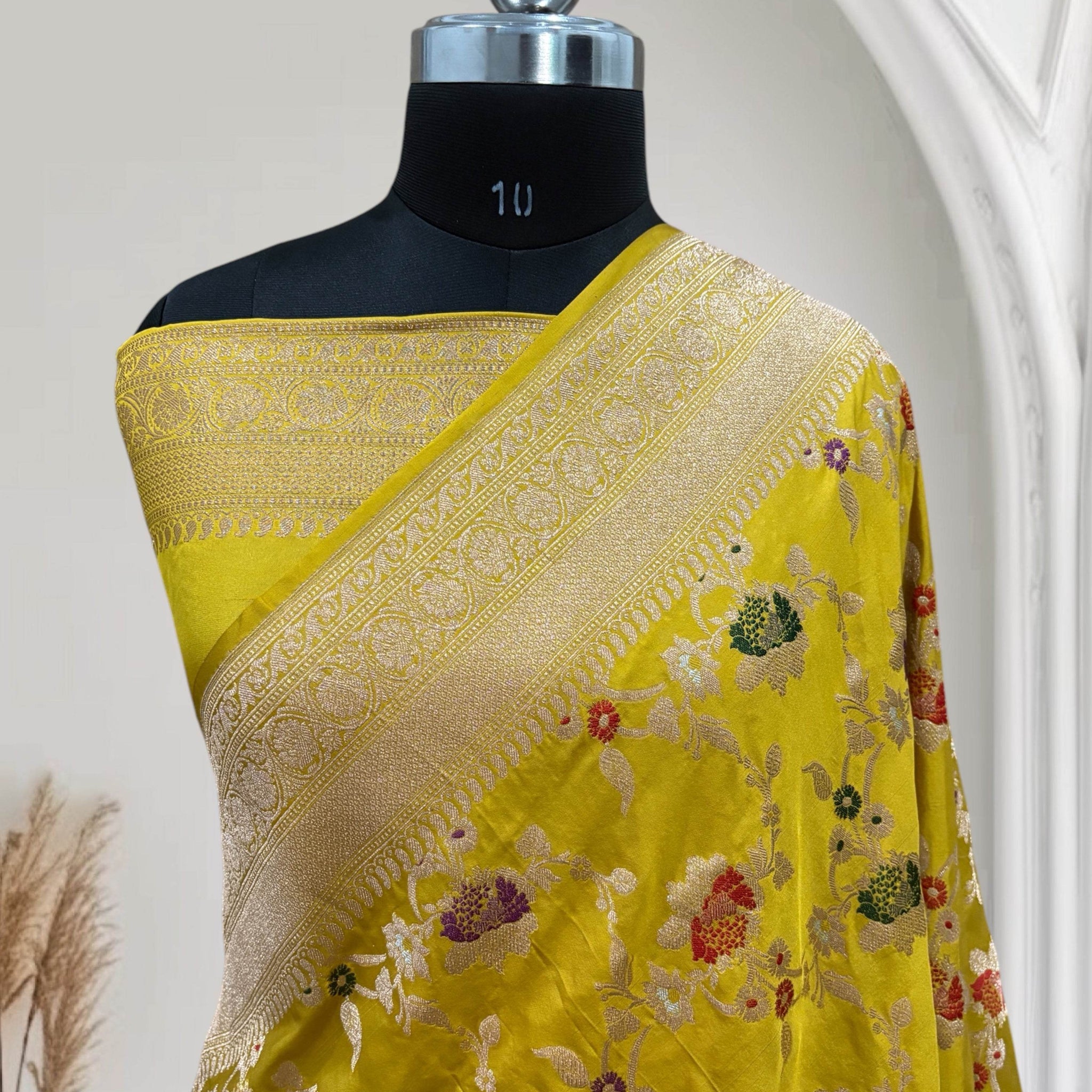 Yellow Multi Colour Meena Pure Kataan Silk Banarasi Saree - Zohra Silk