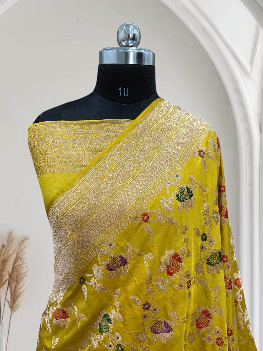 Yellow Multi Colour Meena Pure Kataan Silk Banarasi Saree - Zohra Silk