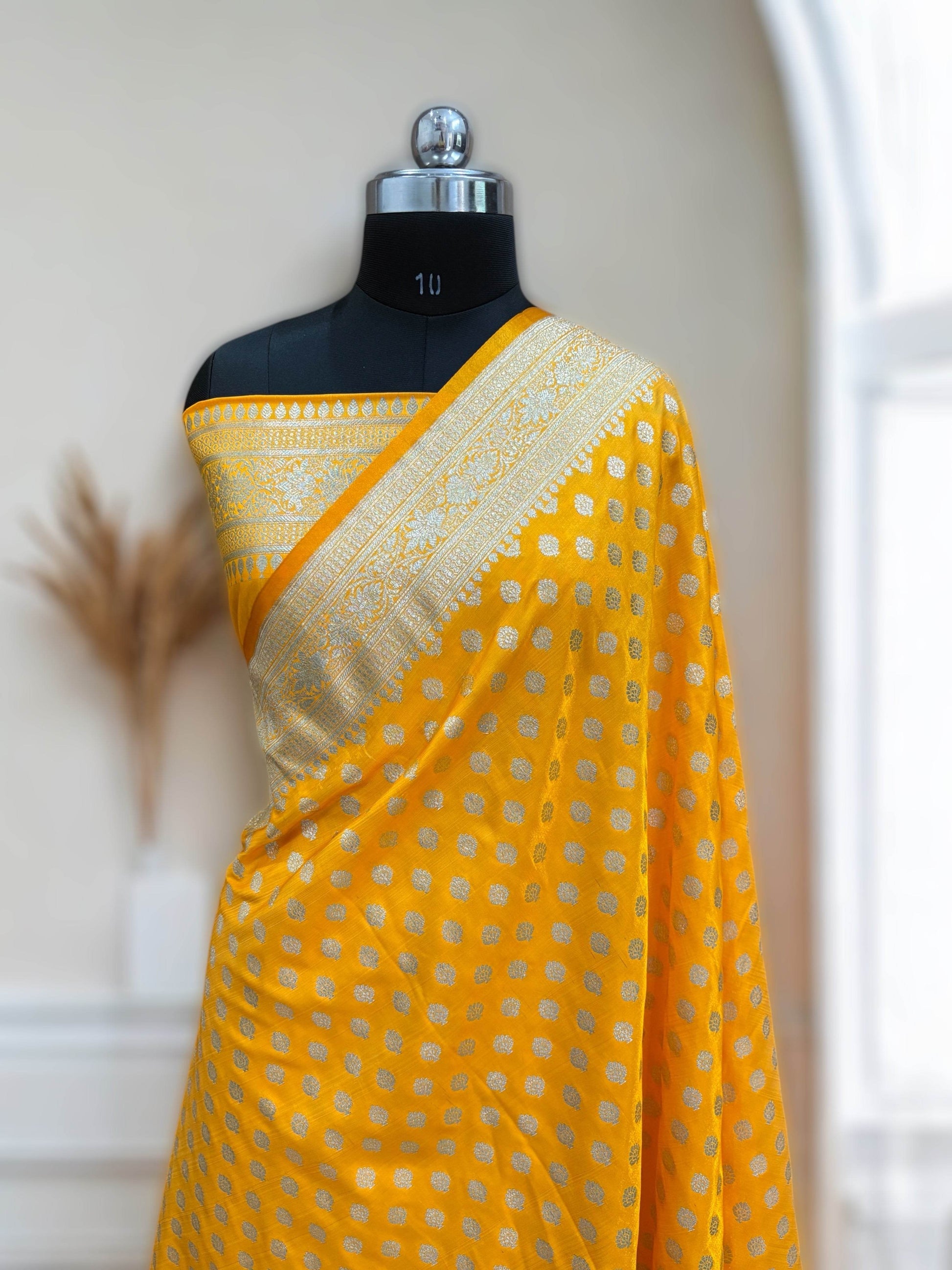 Yellow Buti Satin Silk Saree - Zohra Silk