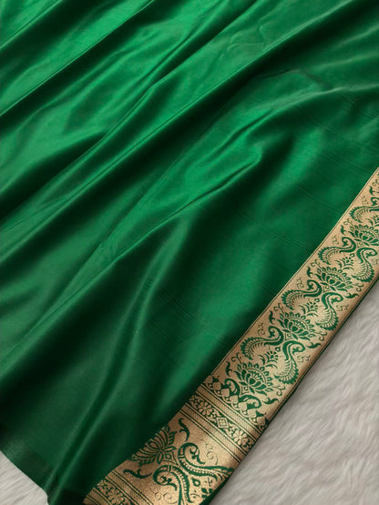 Dark Maroon With Green Contrast Satin Silk Banarasi Saree