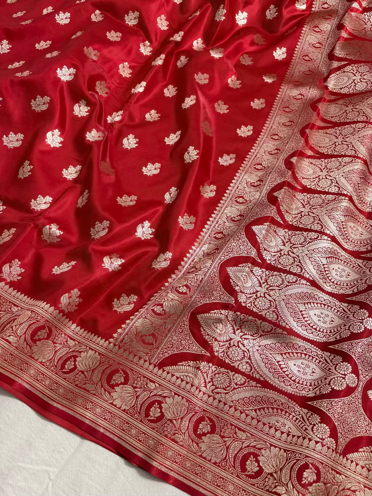 Red Satin Silk Motif Banarasi Saree