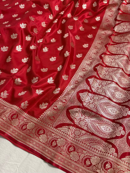 Red Satin Silk Motif Banarasi Saree