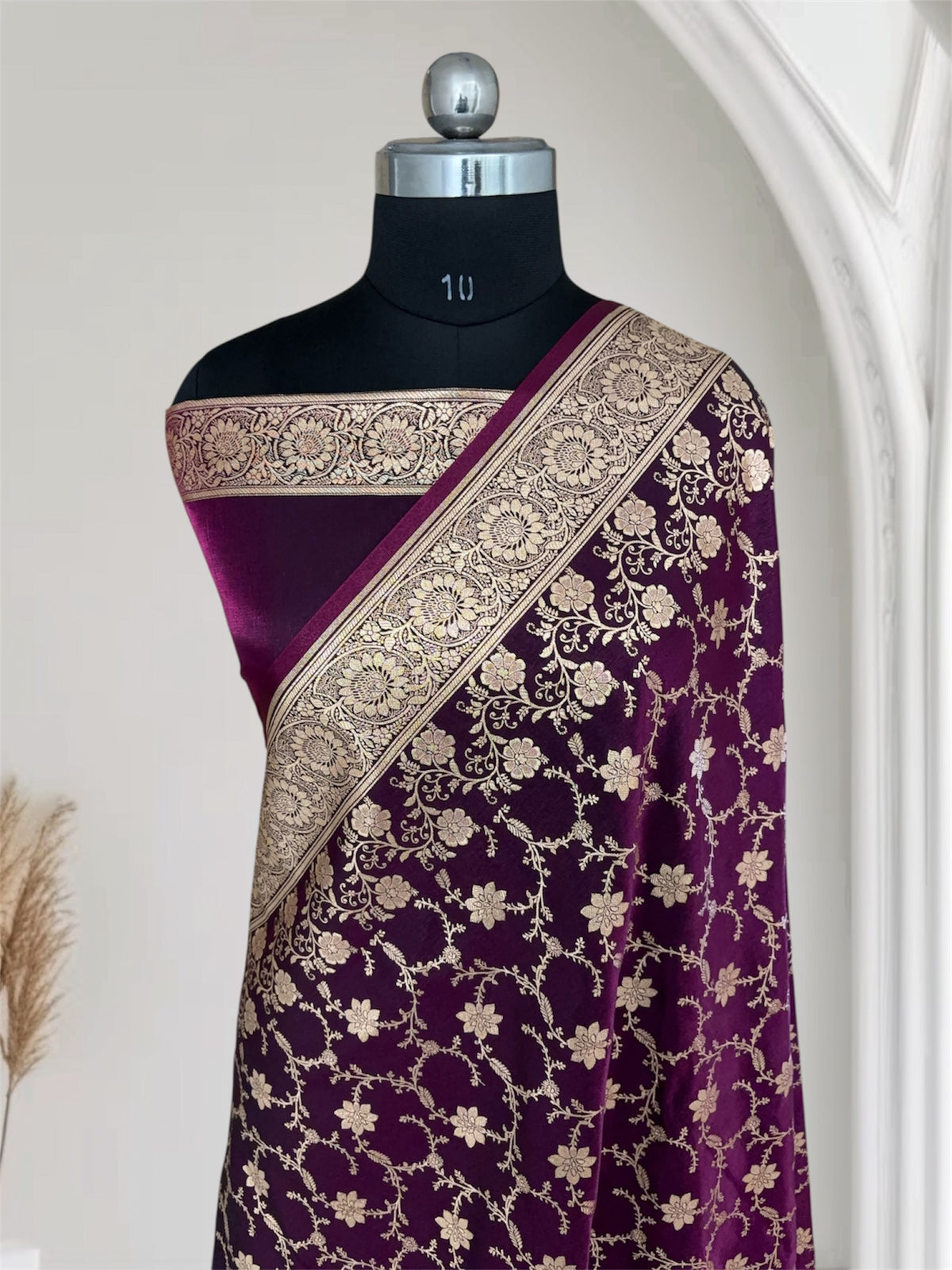 Purple Satin Silk Banarasi Saree Floral Swarna Latika Jaal