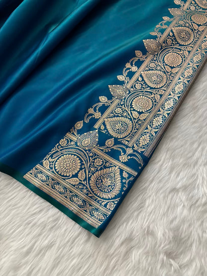 Peacock Shaded Fancy Motif Satin Silk Banarasi Saree