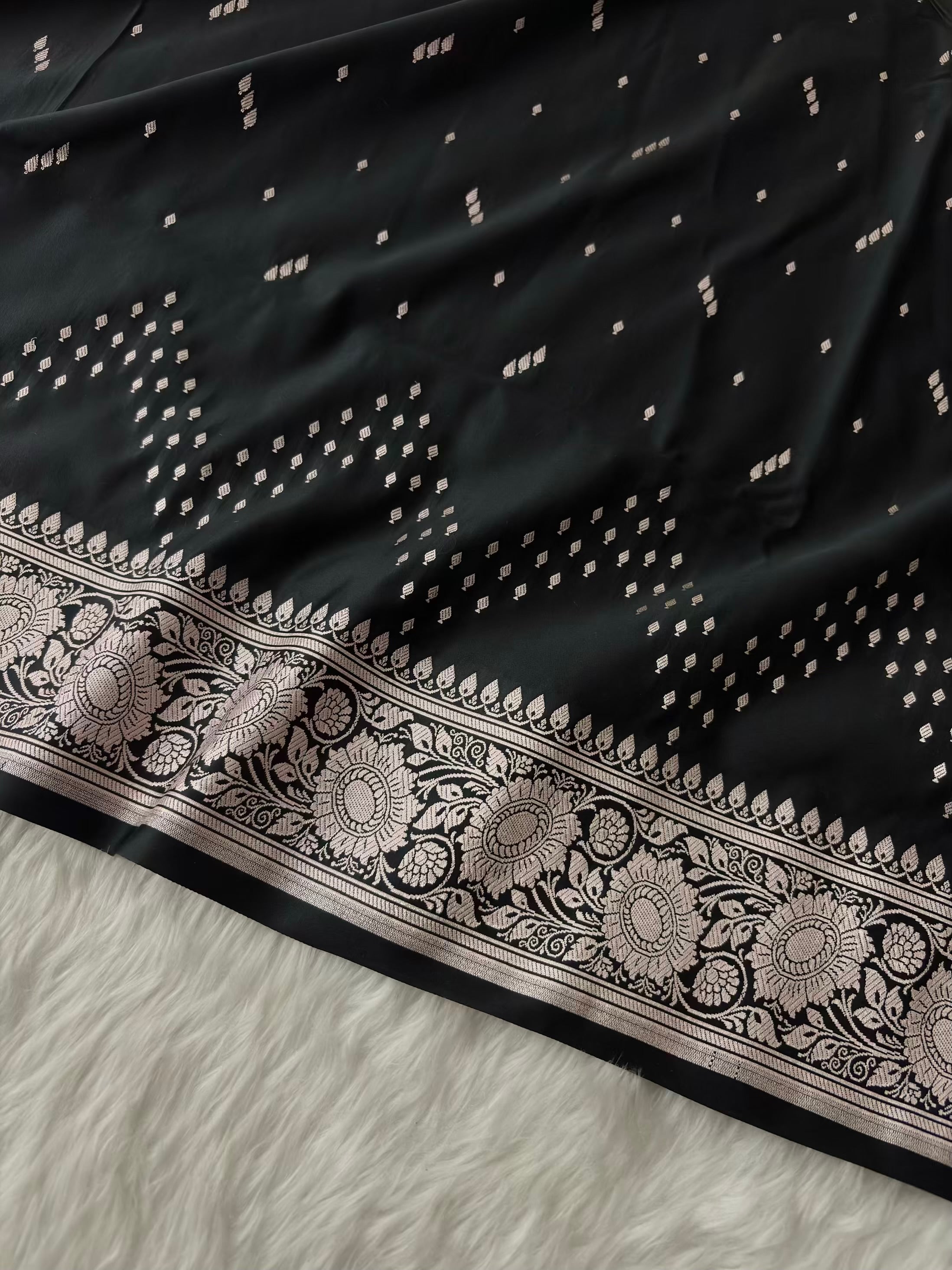 Black Premium Zari Work Fancy Satin Silk Banarasi Saare