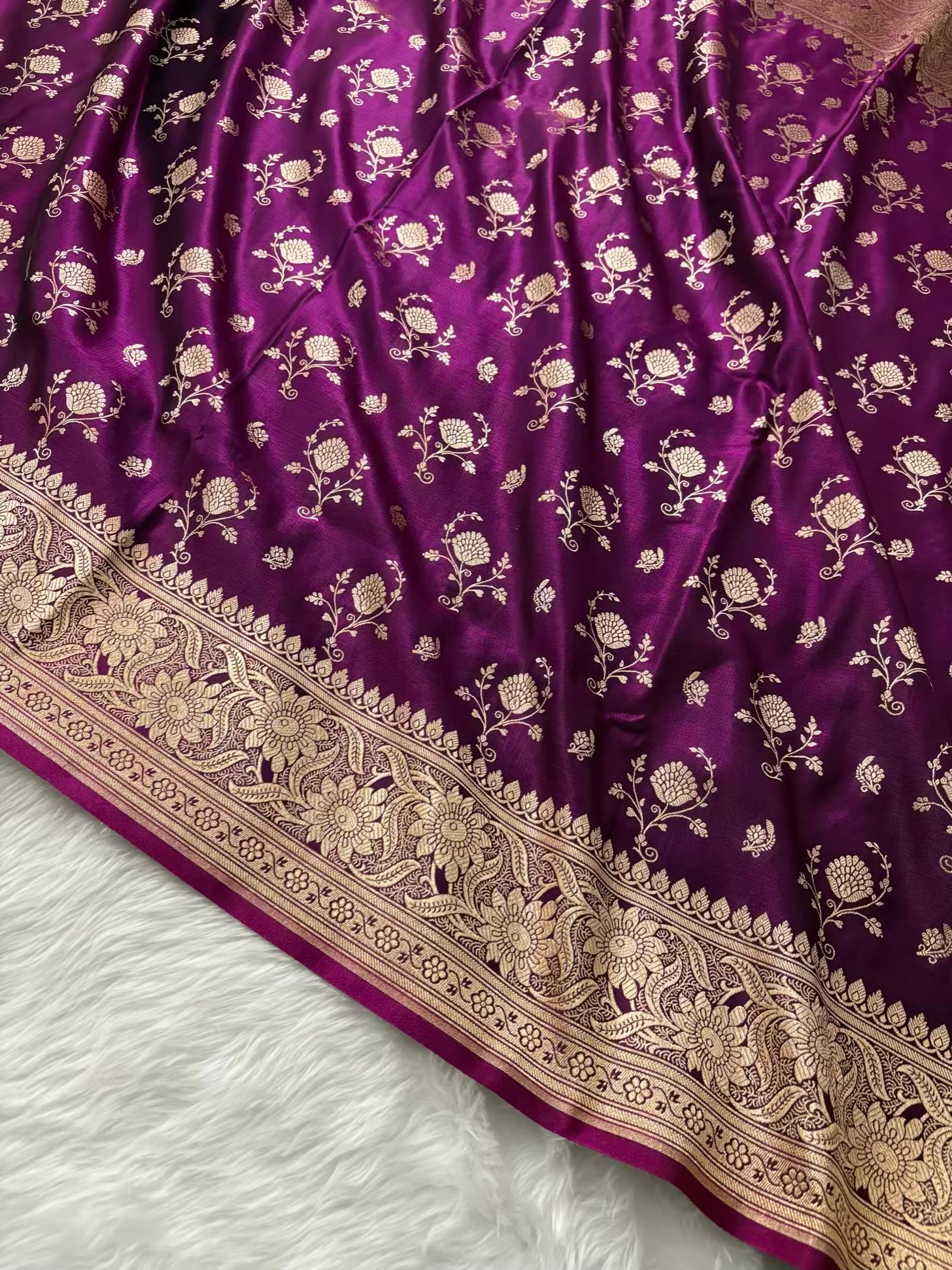 Wine Floral Buti Satin Silk Banarasi Saree