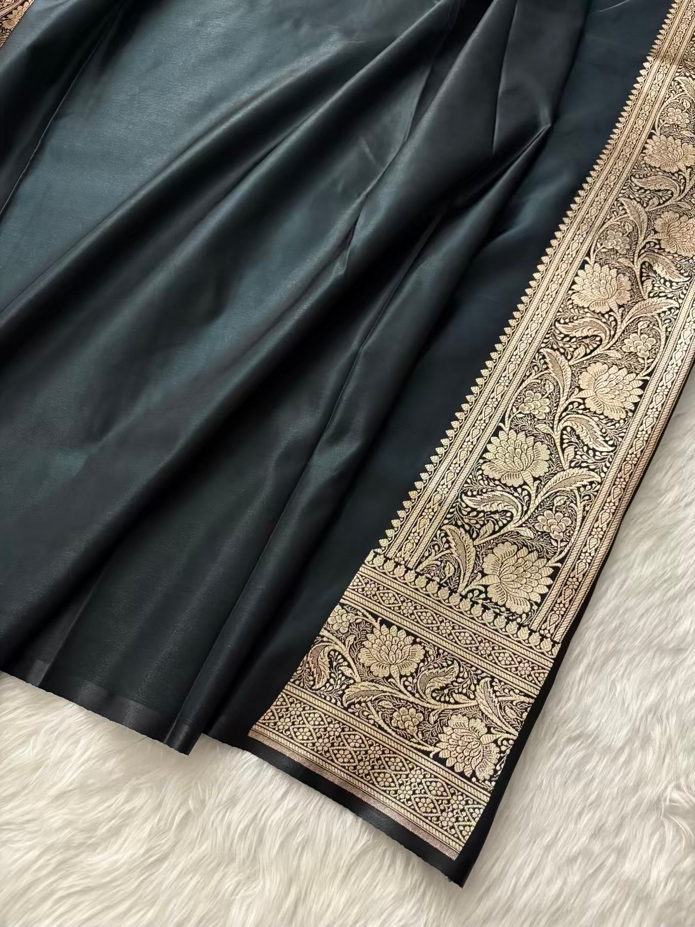 MorPankhi Black Satin Silk Banarasi Saree