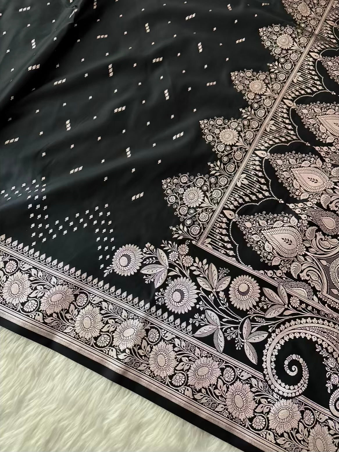 Black Premium Zari Work Fancy Satin Silk Banarasi Saare