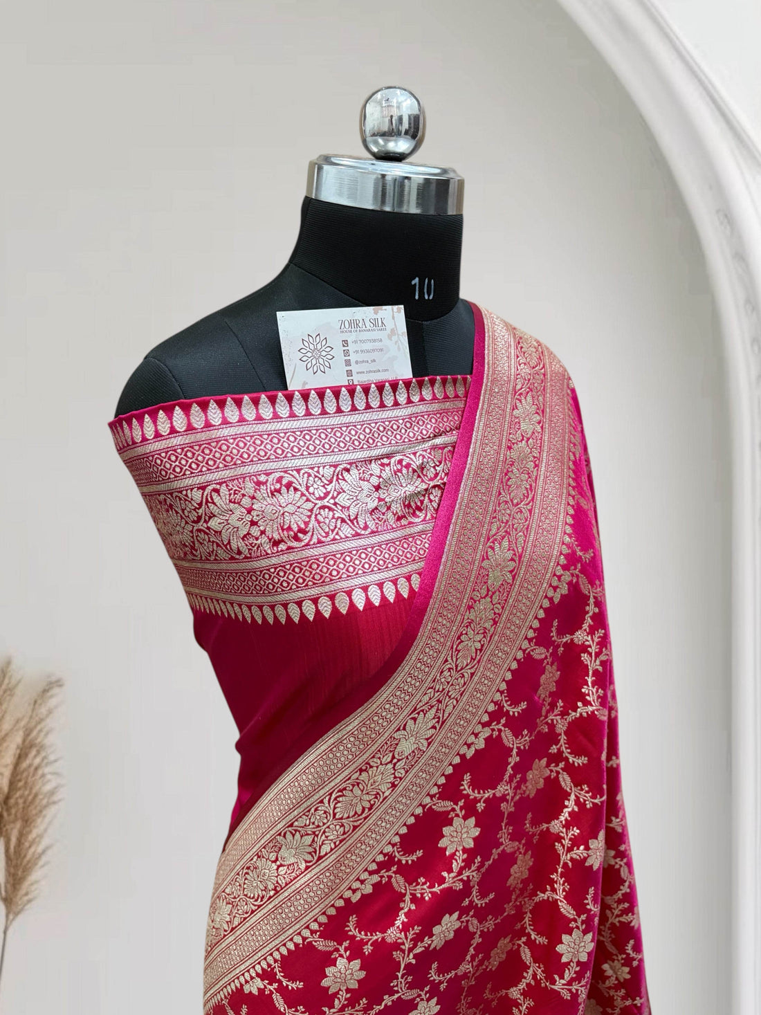 Satin Silk Banarasi Saree in Rani with Red Shaded - Zohra Silk