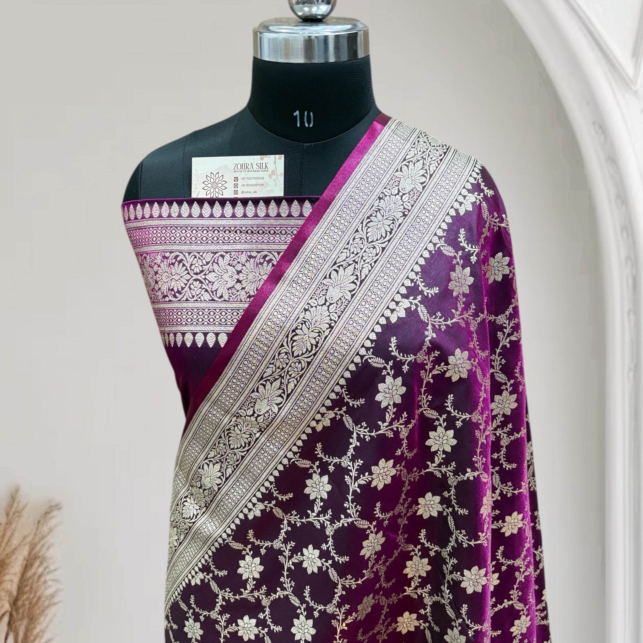 Satin Silk Banarasi Saree in Magenta - Zohra Silk