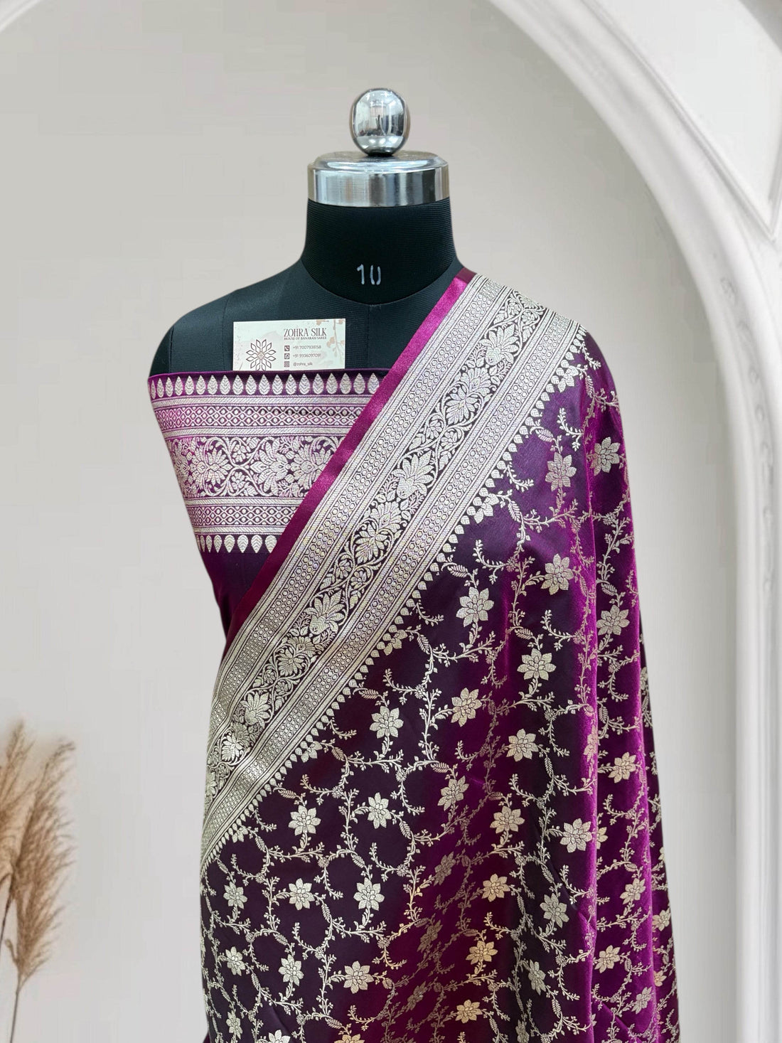 Satin Silk Banarasi Saree in Magenta - Zohra Silk