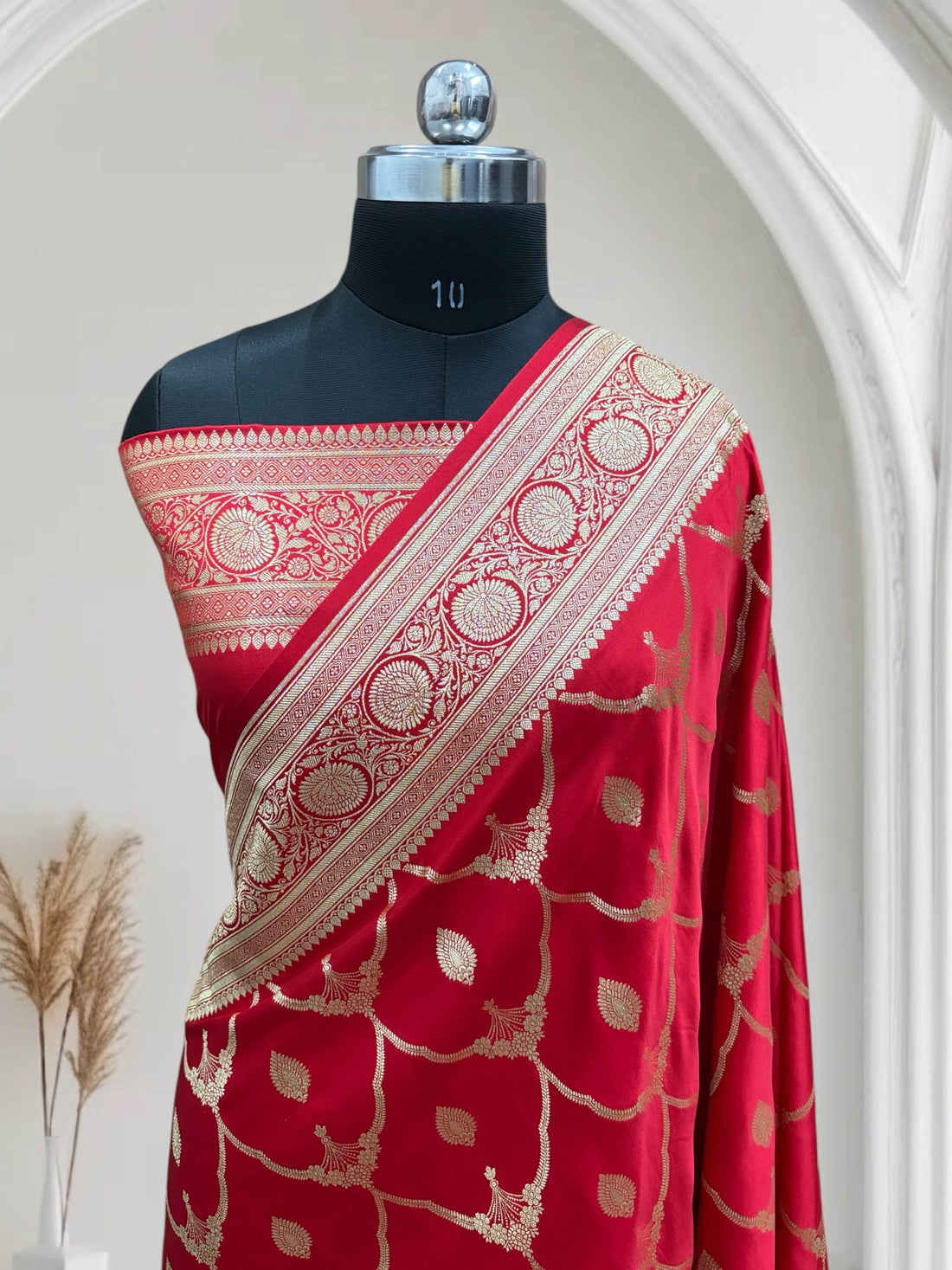 Red Beads Mashru Silk Saree - Zohra Silk