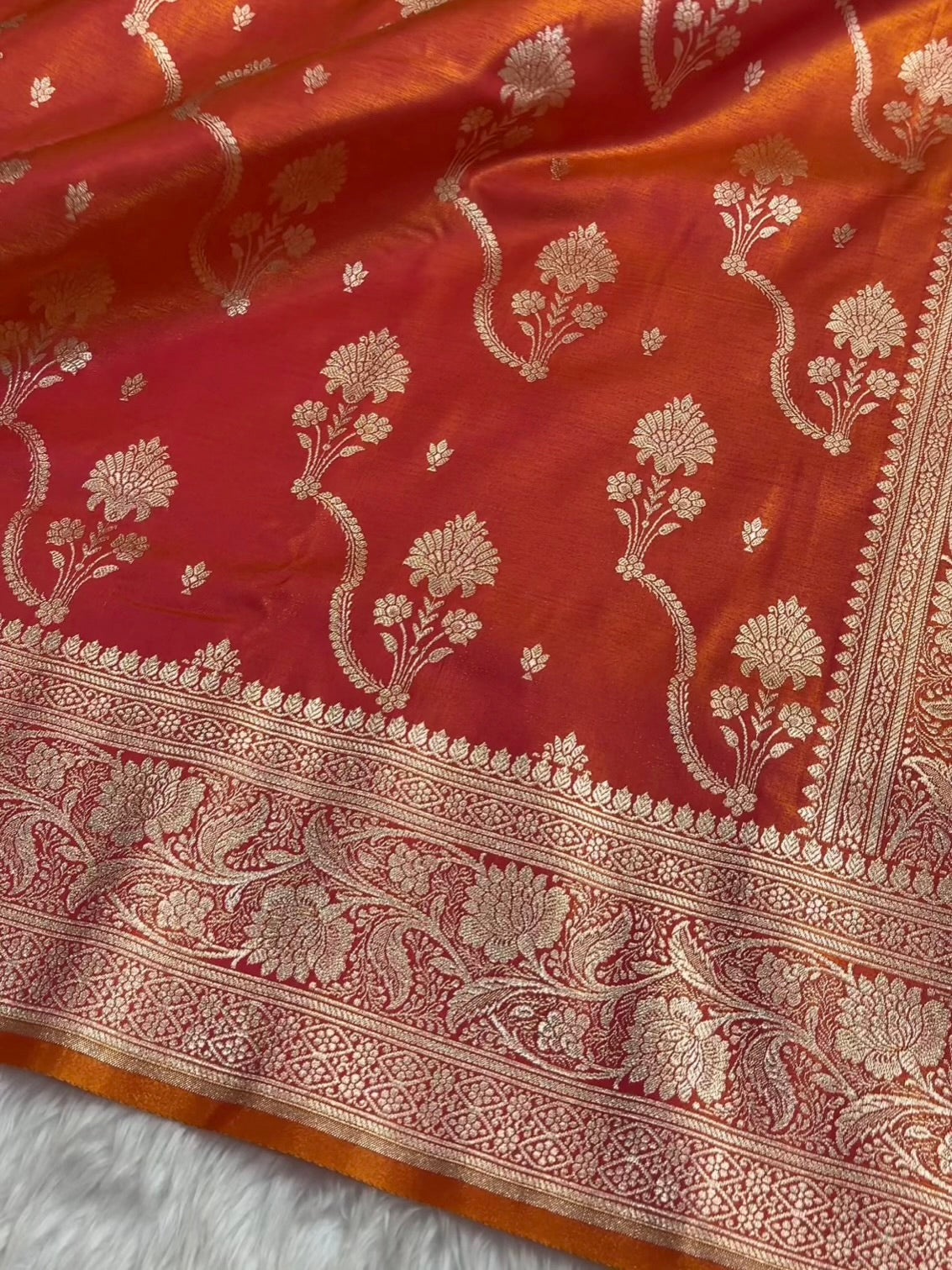Orange Shaded Fancy Satin Silk Banarasi Saree – Tircha Jaal