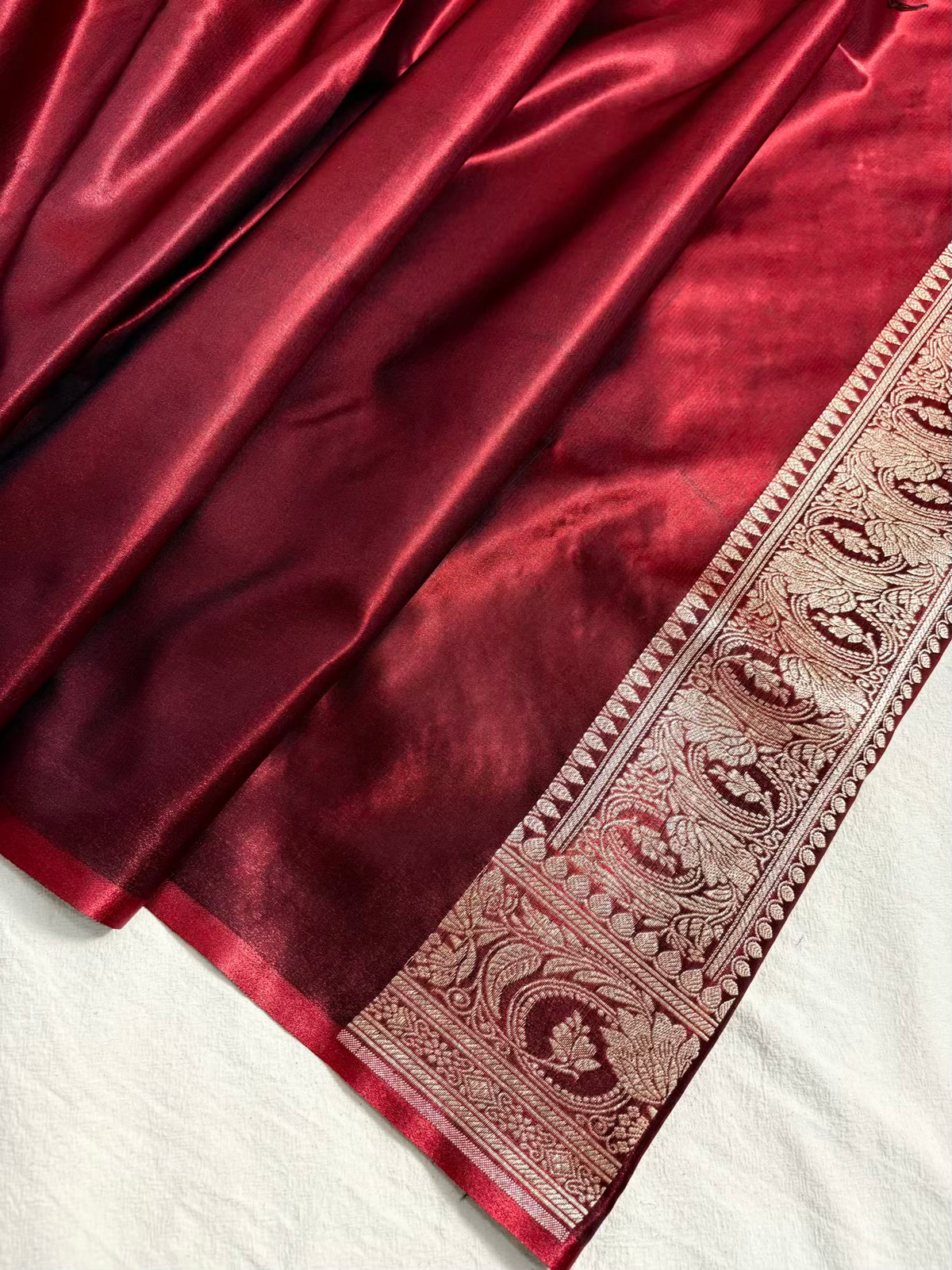 Dark Maroon Satin Silk Motif Banarasi Saree
