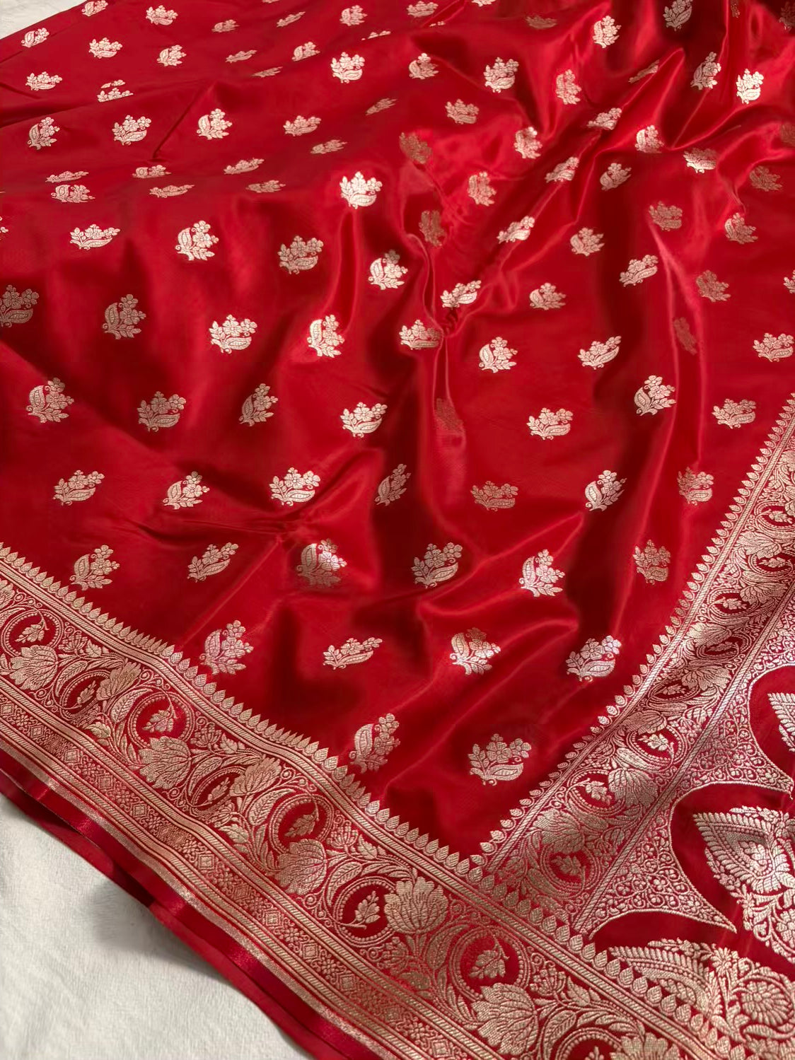 Red Satin Silk Motif Banarasi Saree