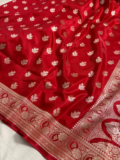 Red Satin Silk Motif Banarasi Saree