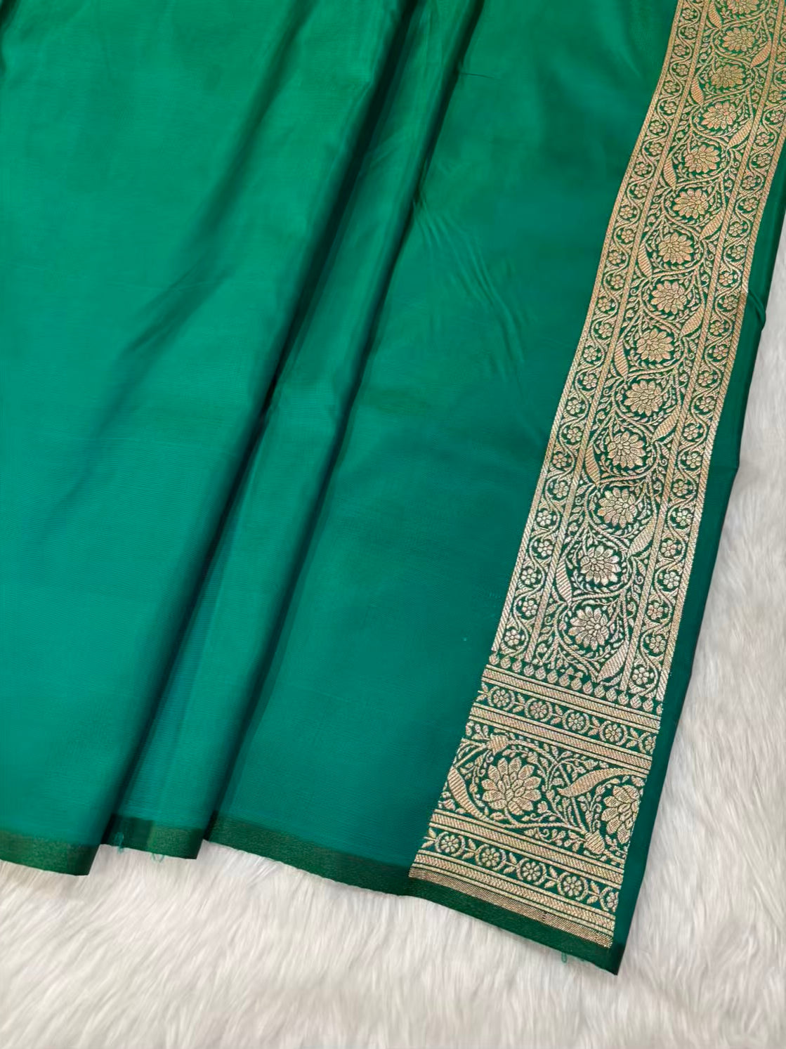 Blue & Green Satin Silk Banarasi Saree Tanchui Jaal