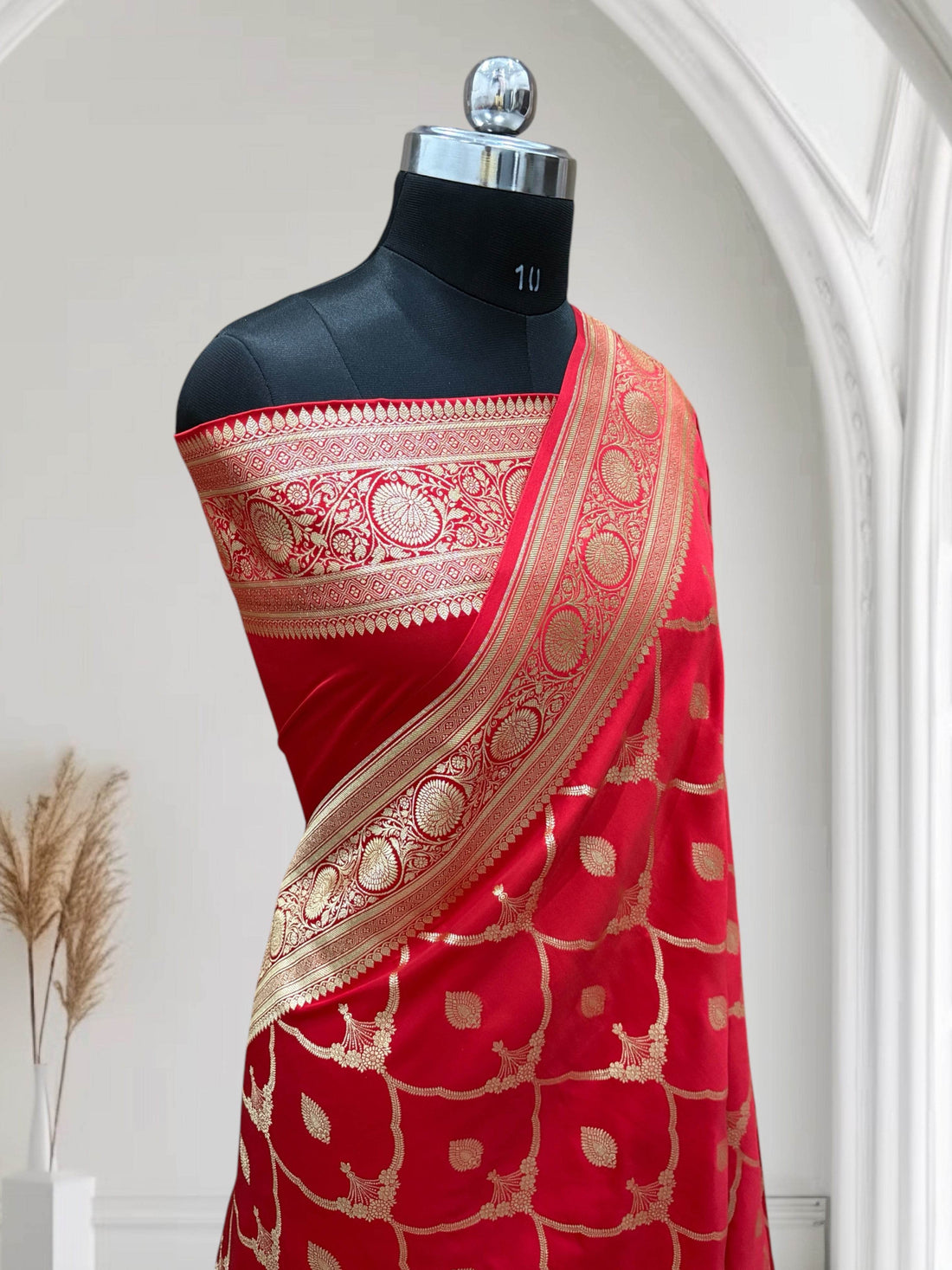 Red Beads Mashru Silk Saree - Zohra Silk