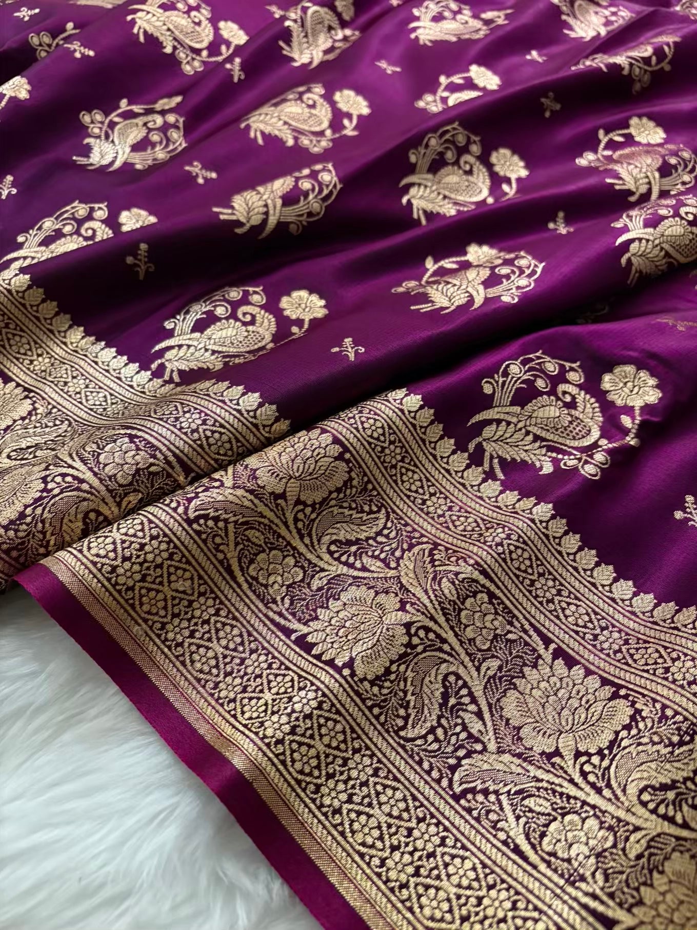 MorPankhi Wine Satin Silk Banarasi Saree