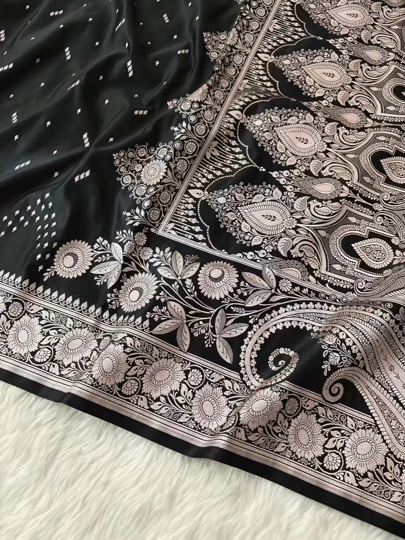Black Premium Zari Work Fancy Satin Silk Banarasi Saare