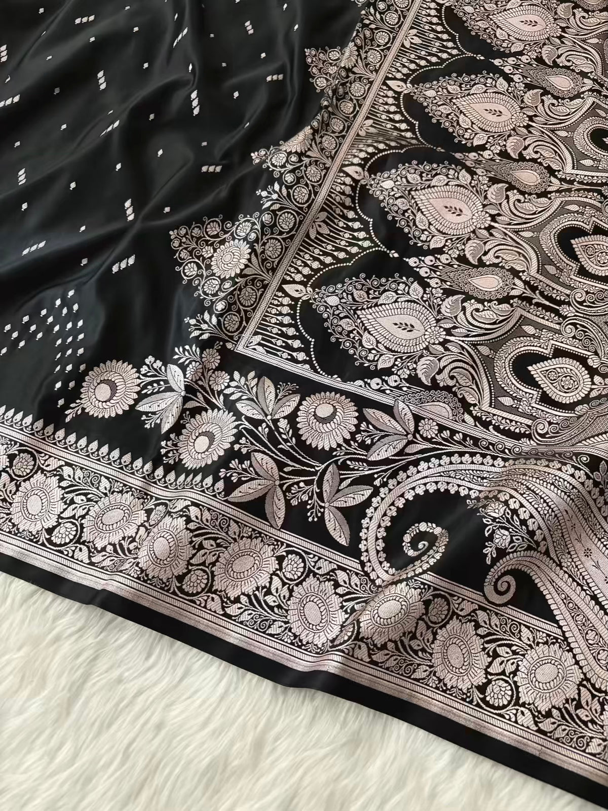 Black Premium Zari Work Fancy Satin Silk Banarasi Saare